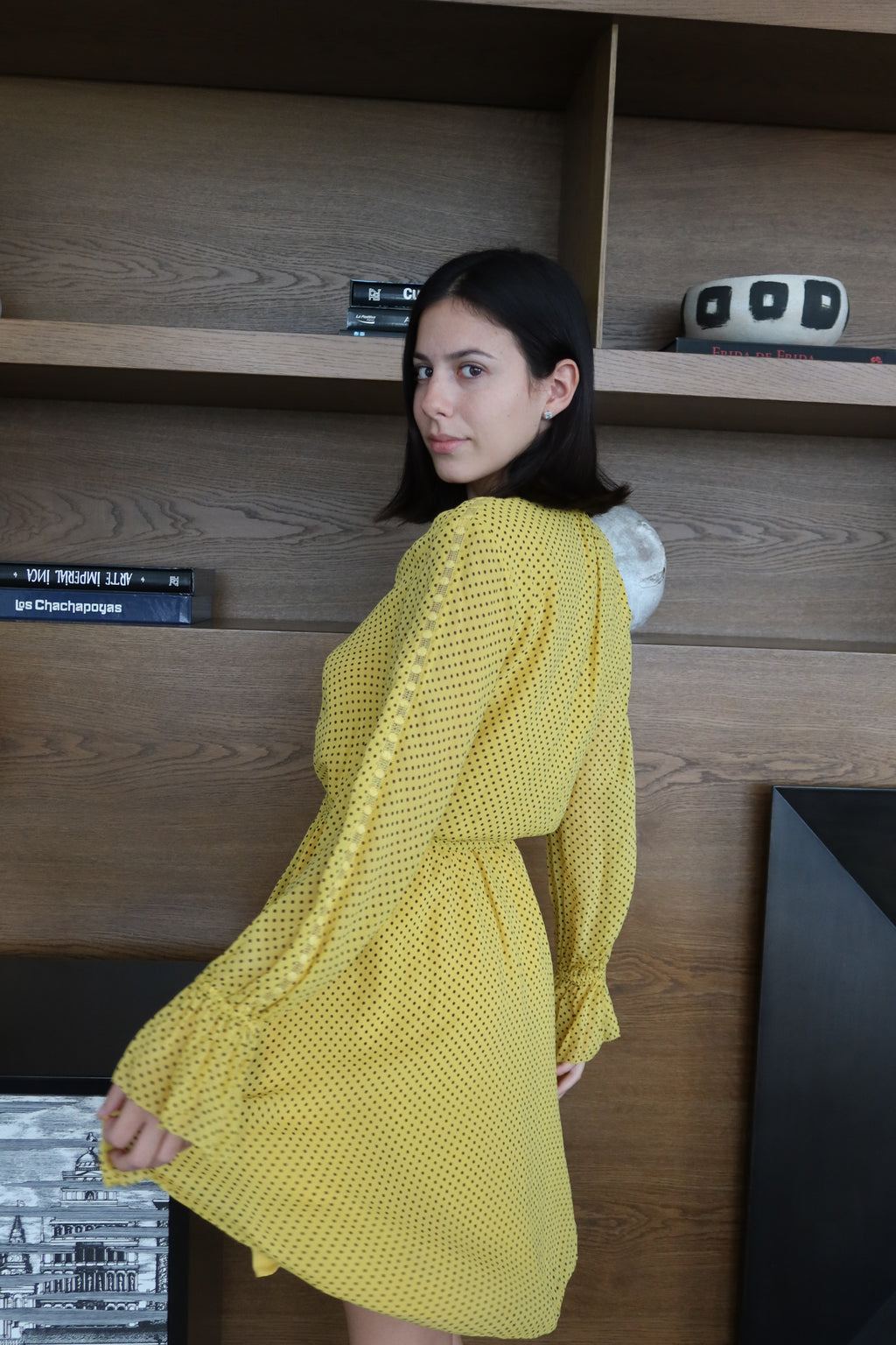 Joie Vestido Mini Amarillo de Lunares 