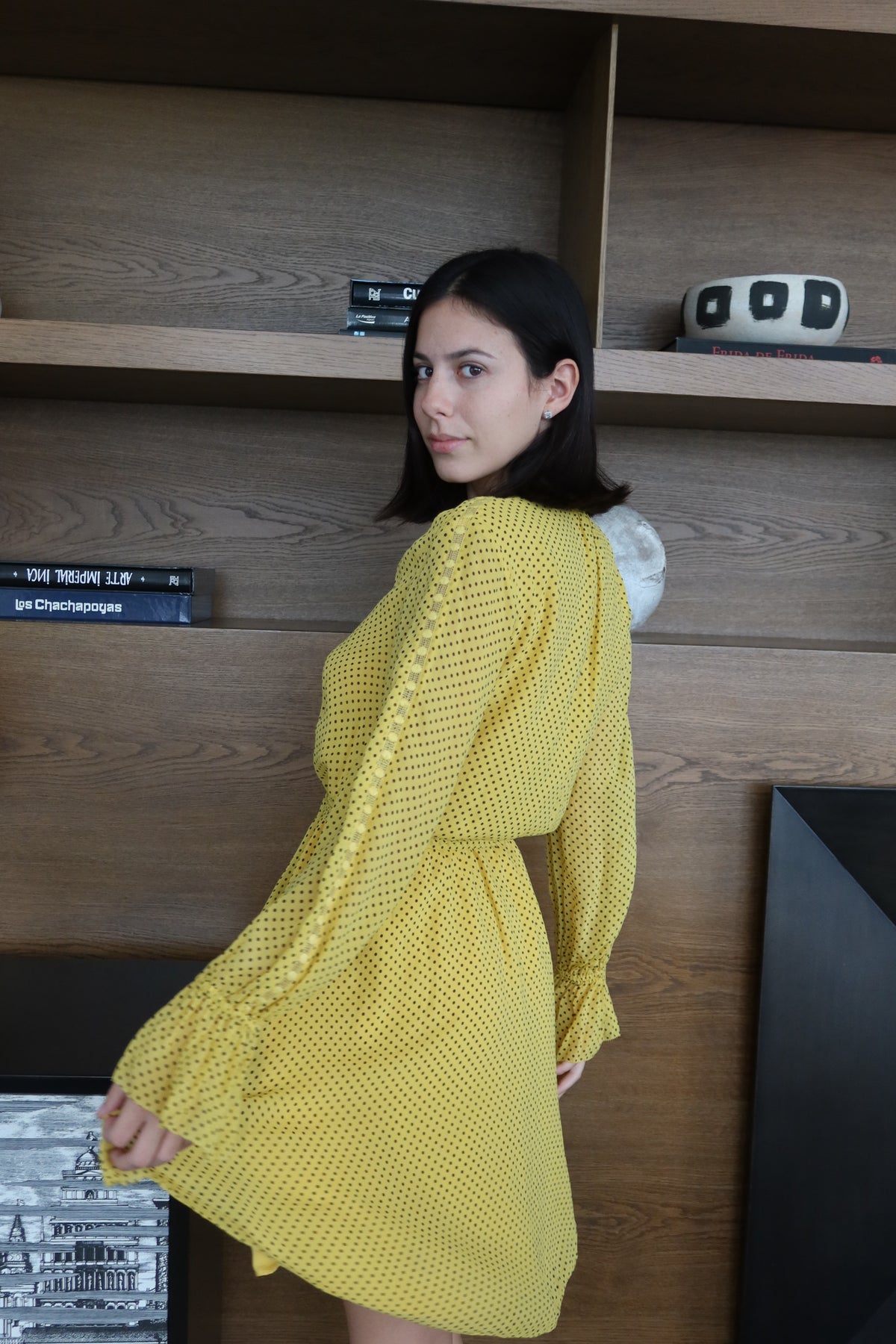 Joie Vestido Mini Amarillo de Lunares 