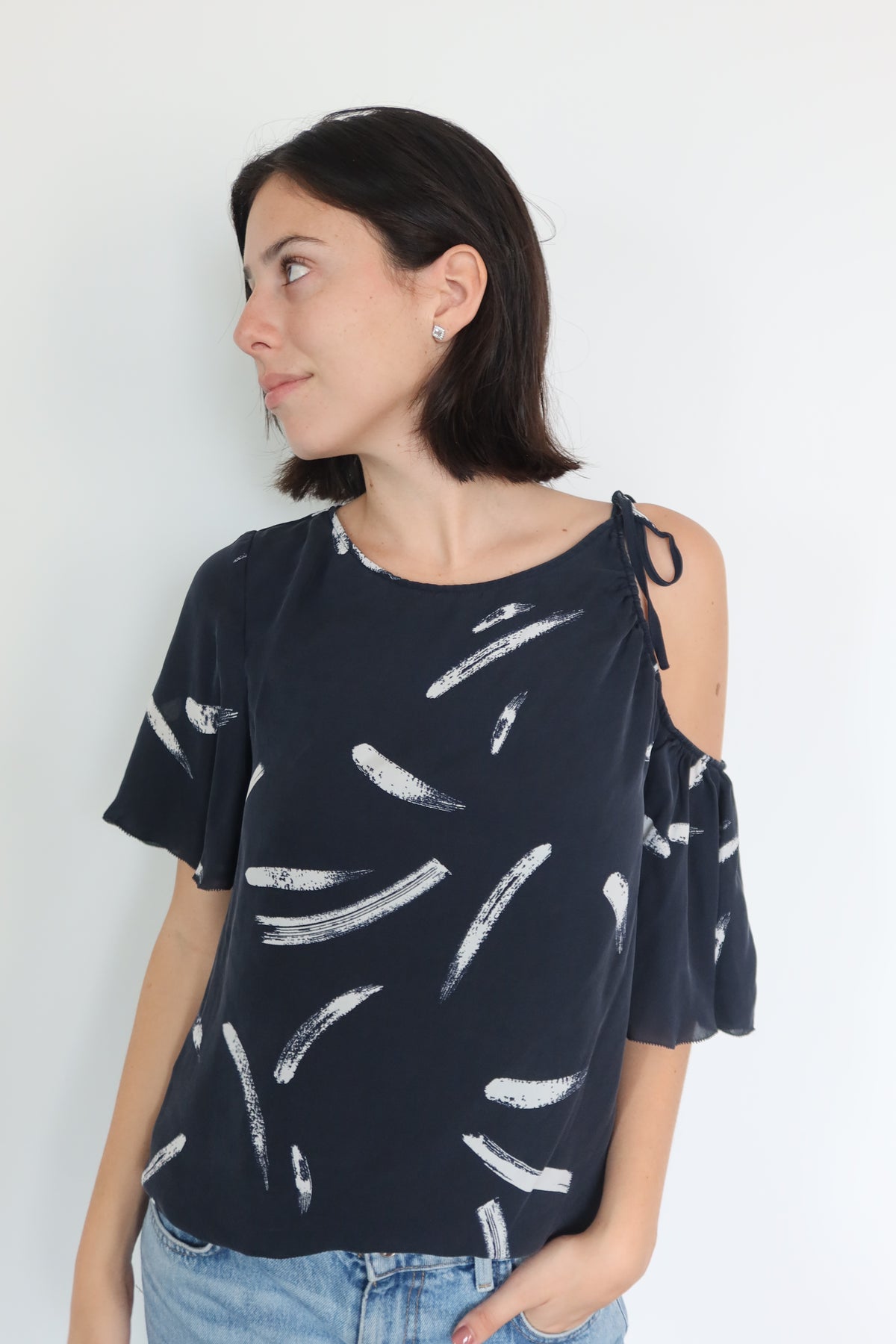 Joie Navy Cold-Shoulder Top
