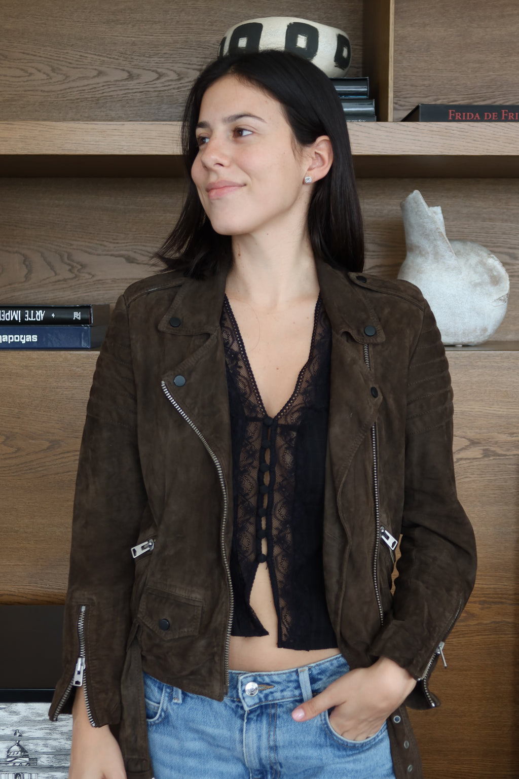 AllSaints Brown Suede Biker Jacket