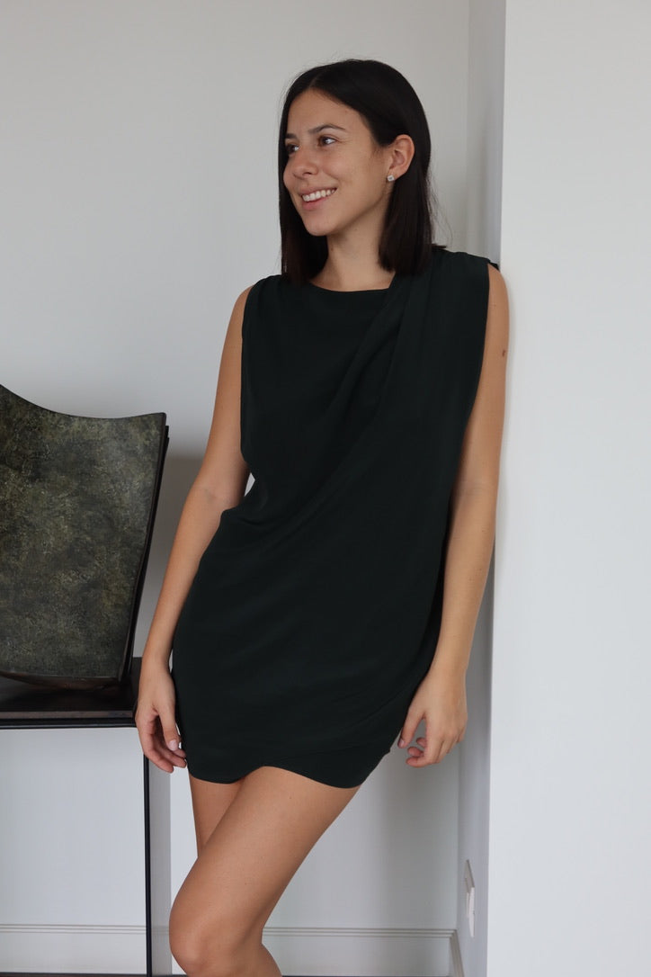 AllSaints Dark Green Draped Mini Dress