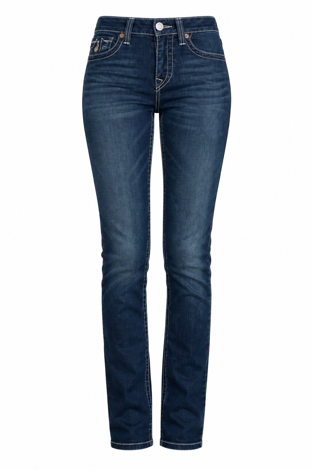 True Religion Dark-Wash Contrast-Stitch Skinny Jeans