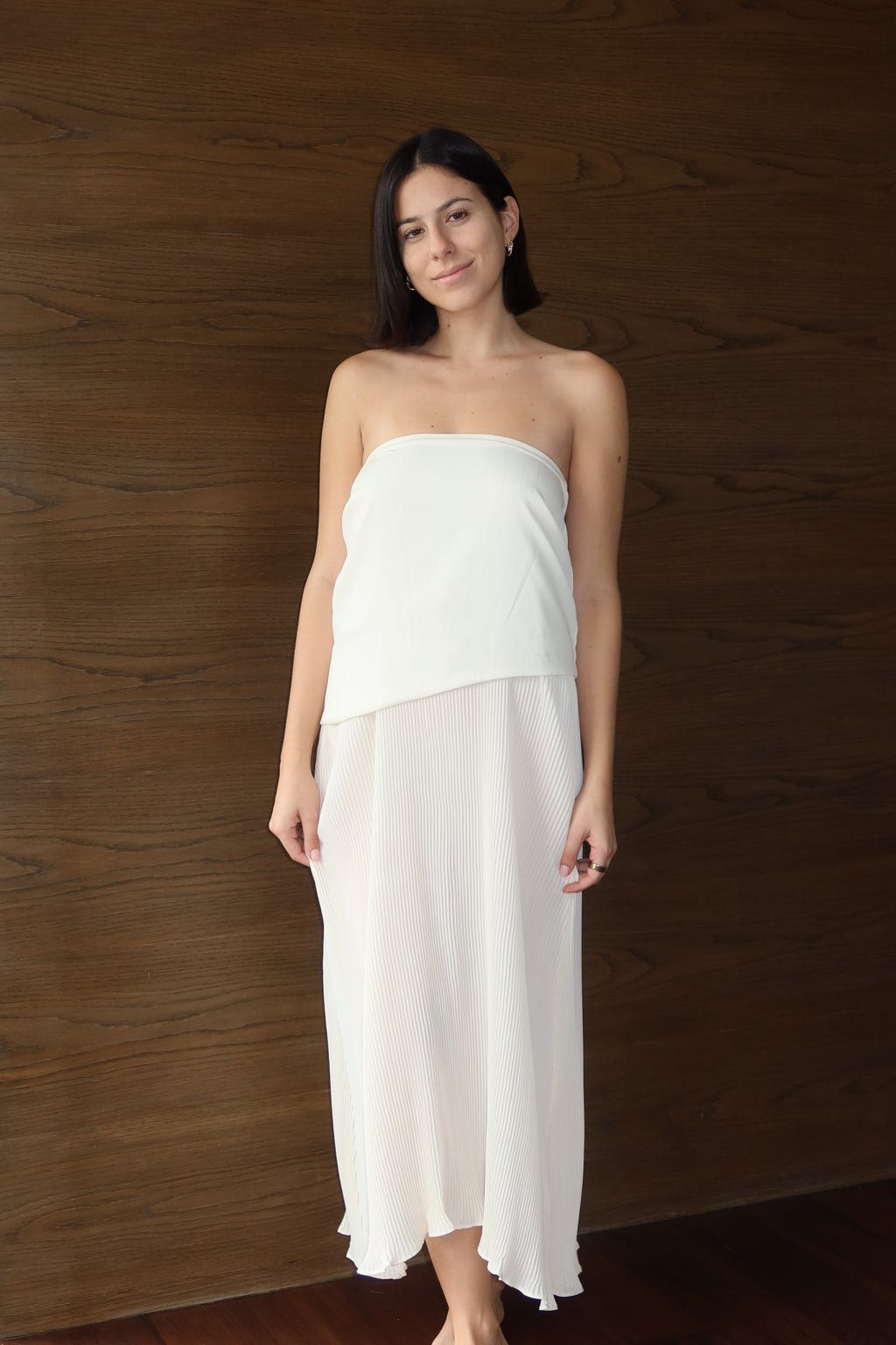 Vestido Blanco Plisado Sin Tirantes de Baobab