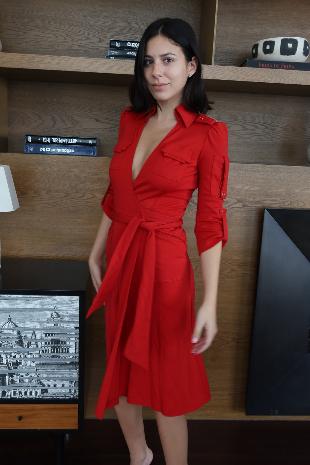 Vestido Rojo Cruzado Estilo Utility Diane von Furstenberg