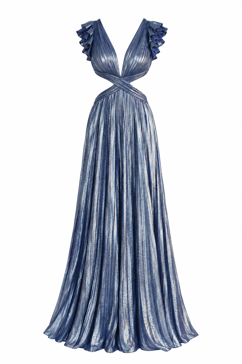 Mac Duggal Metallic Pleated Cutout Gown