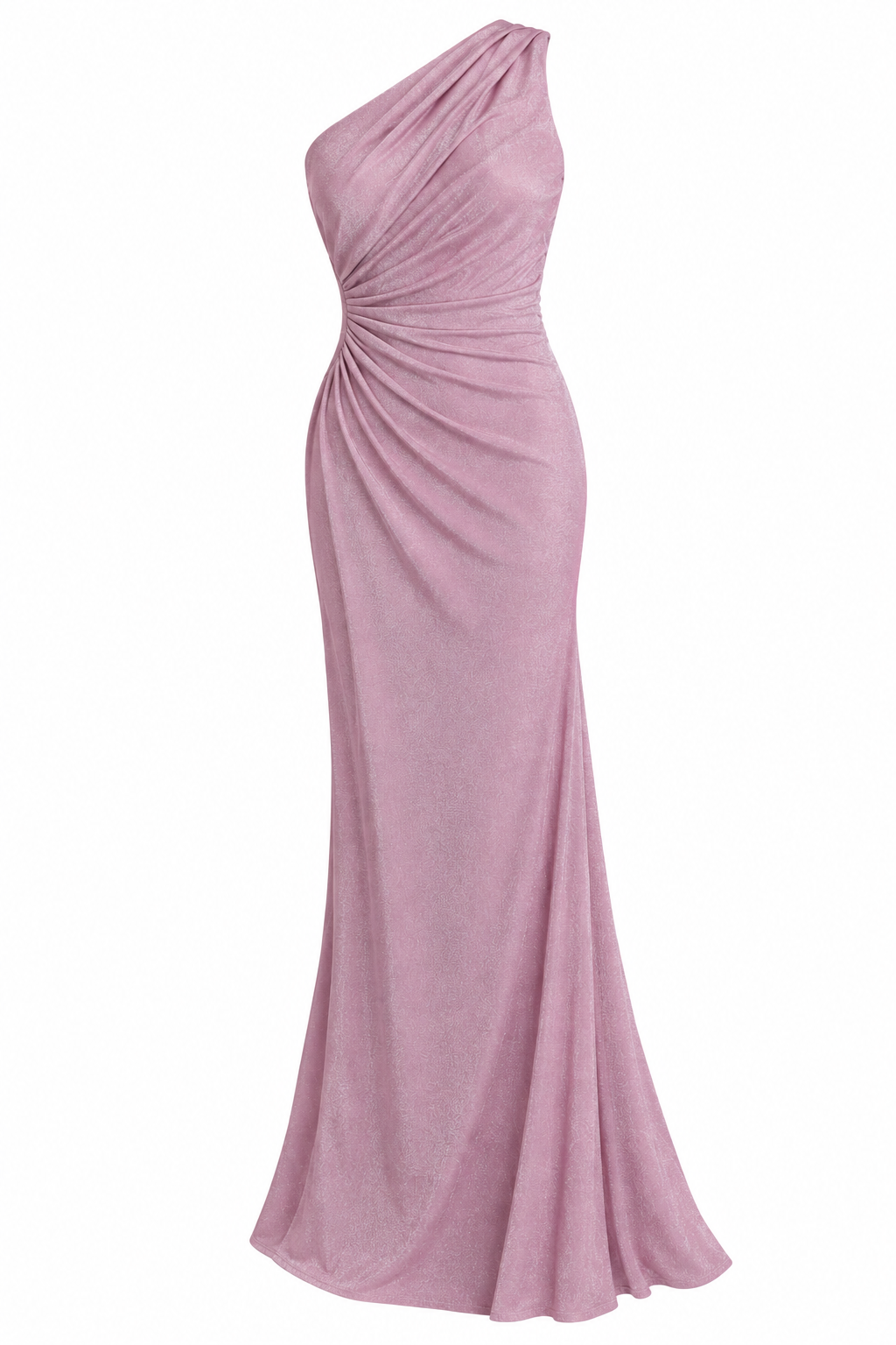 Azulu Pink Shimmer One-Shoulder Draped Maxi Dress