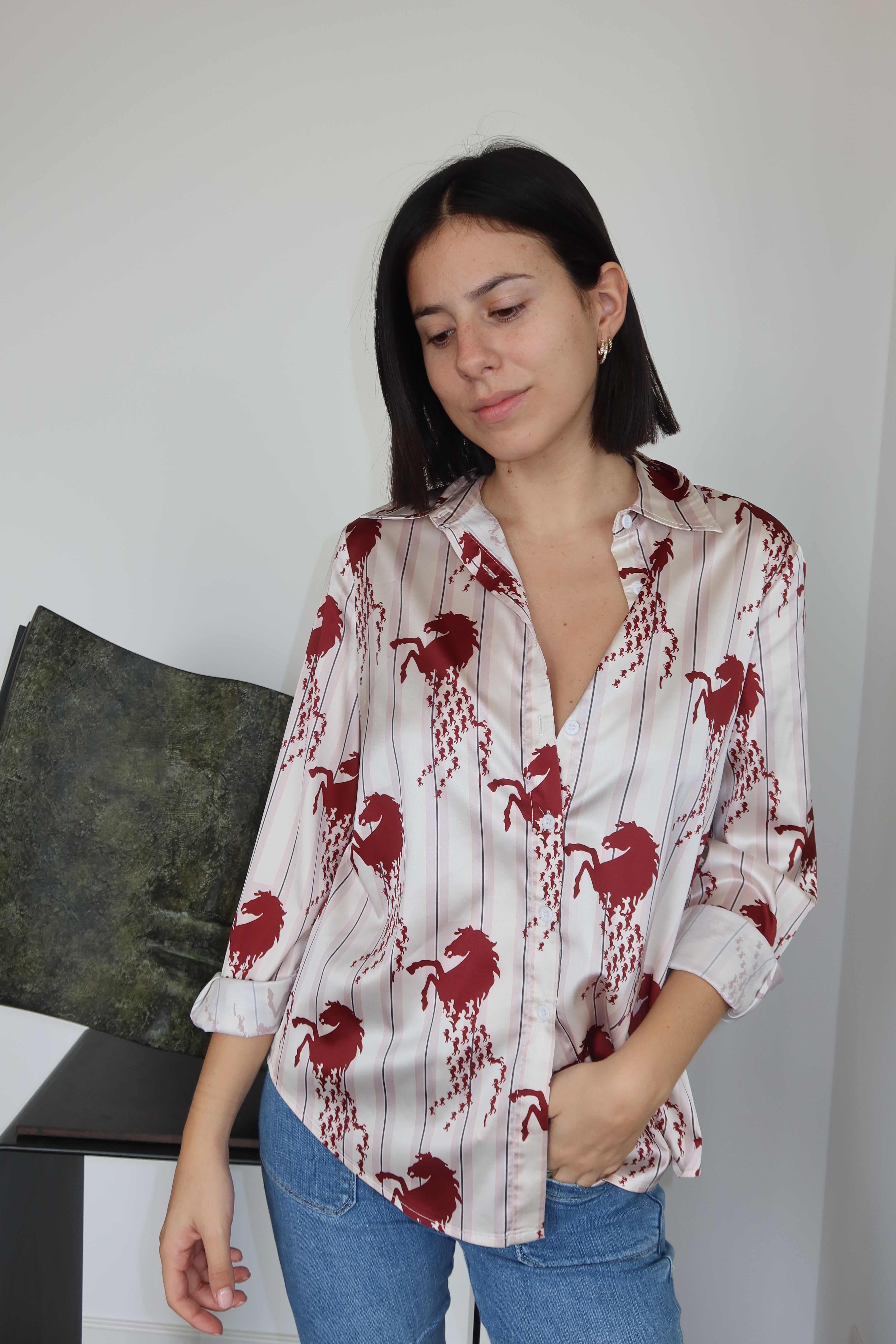 Camisa Estampada de Satén Céline