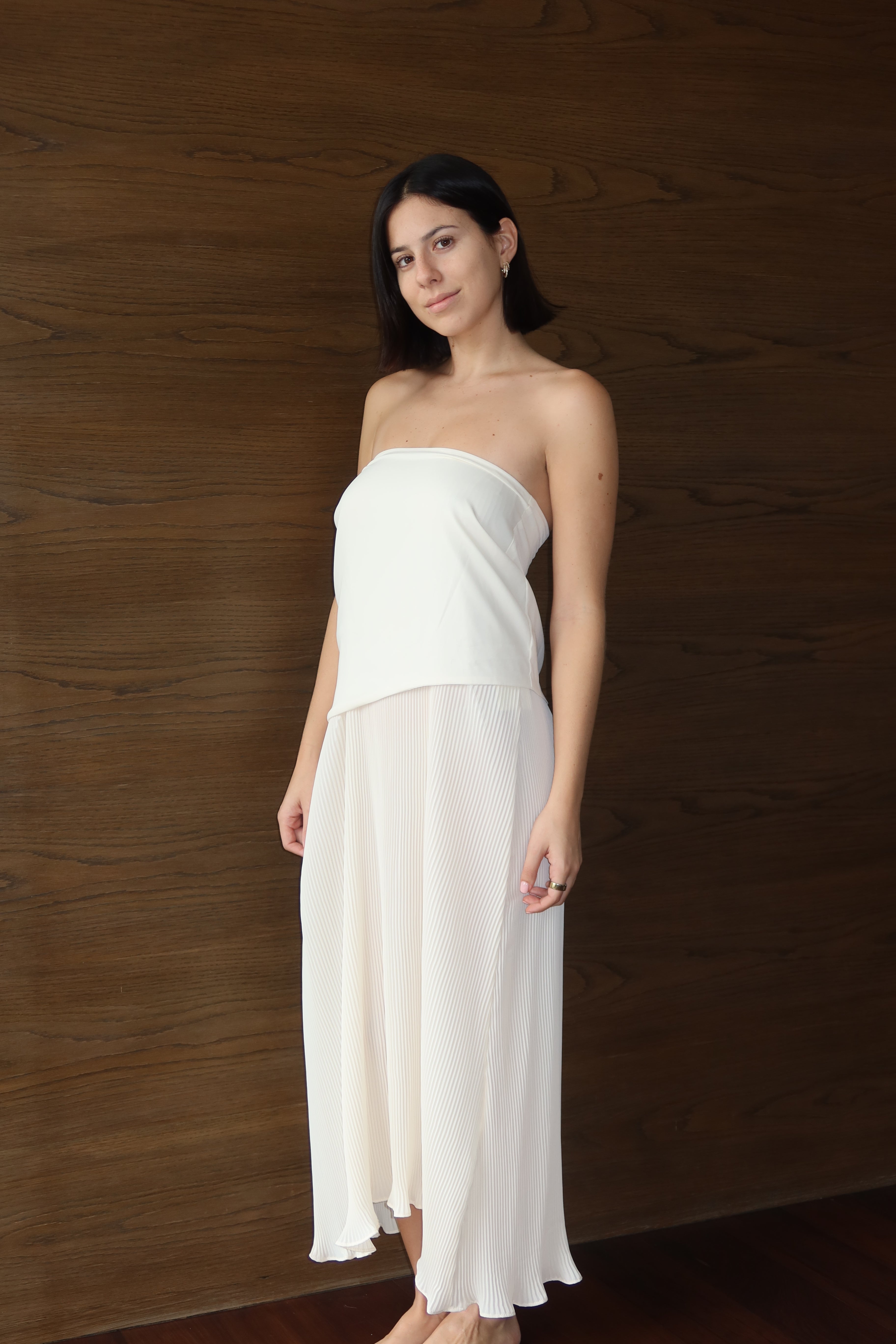 Vestido Blanco Plisado Sin Tirantes de Baobab