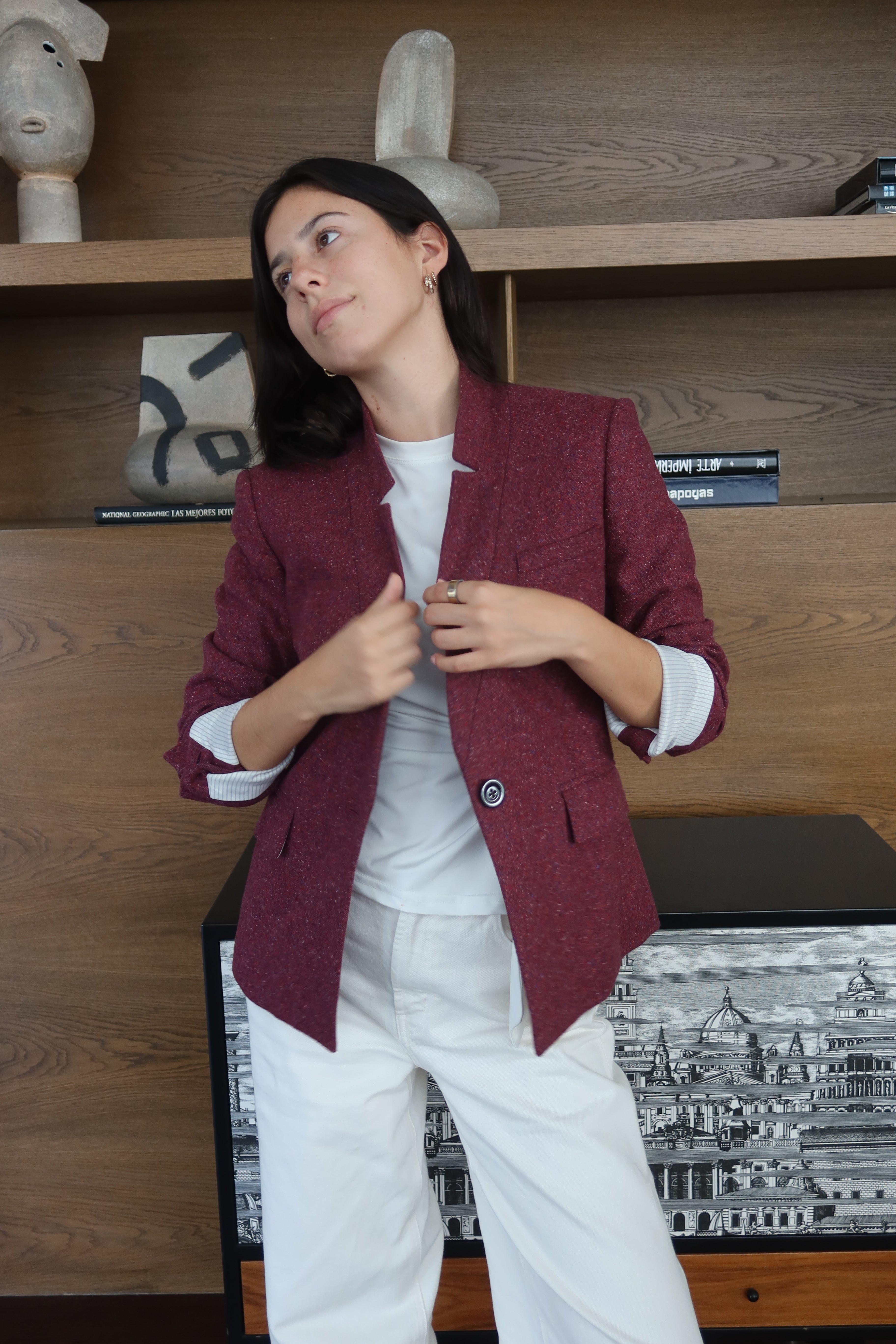 Veronica Beard Structured Maroon Blazer