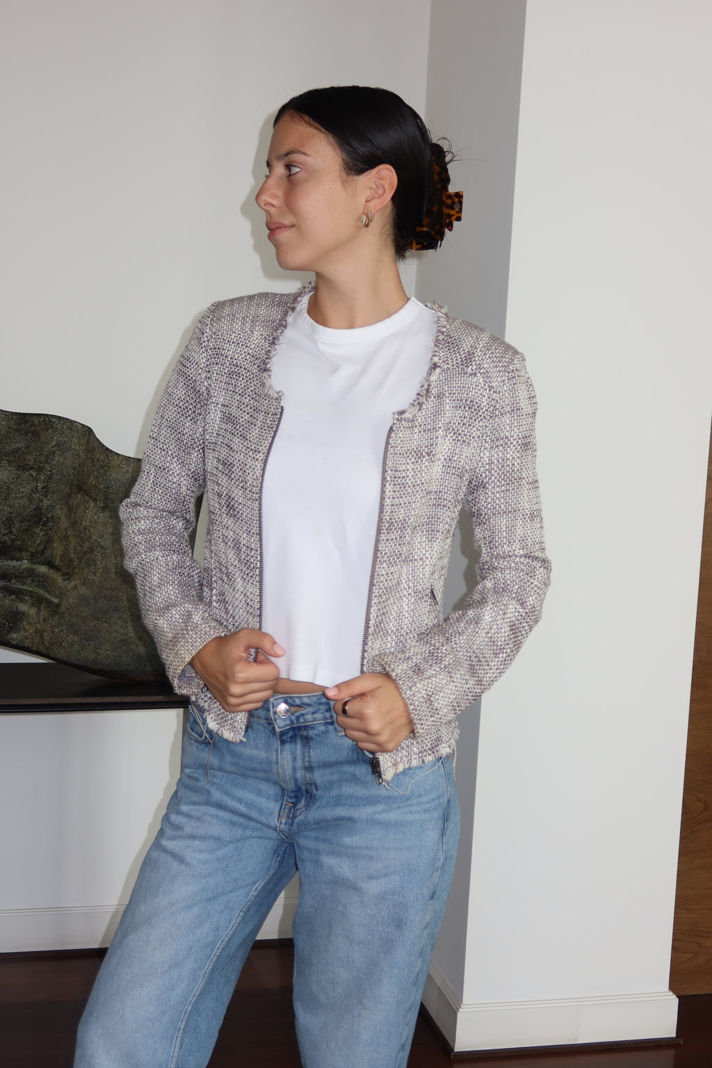 Joie Textured Tweed Zip-Up Jacket