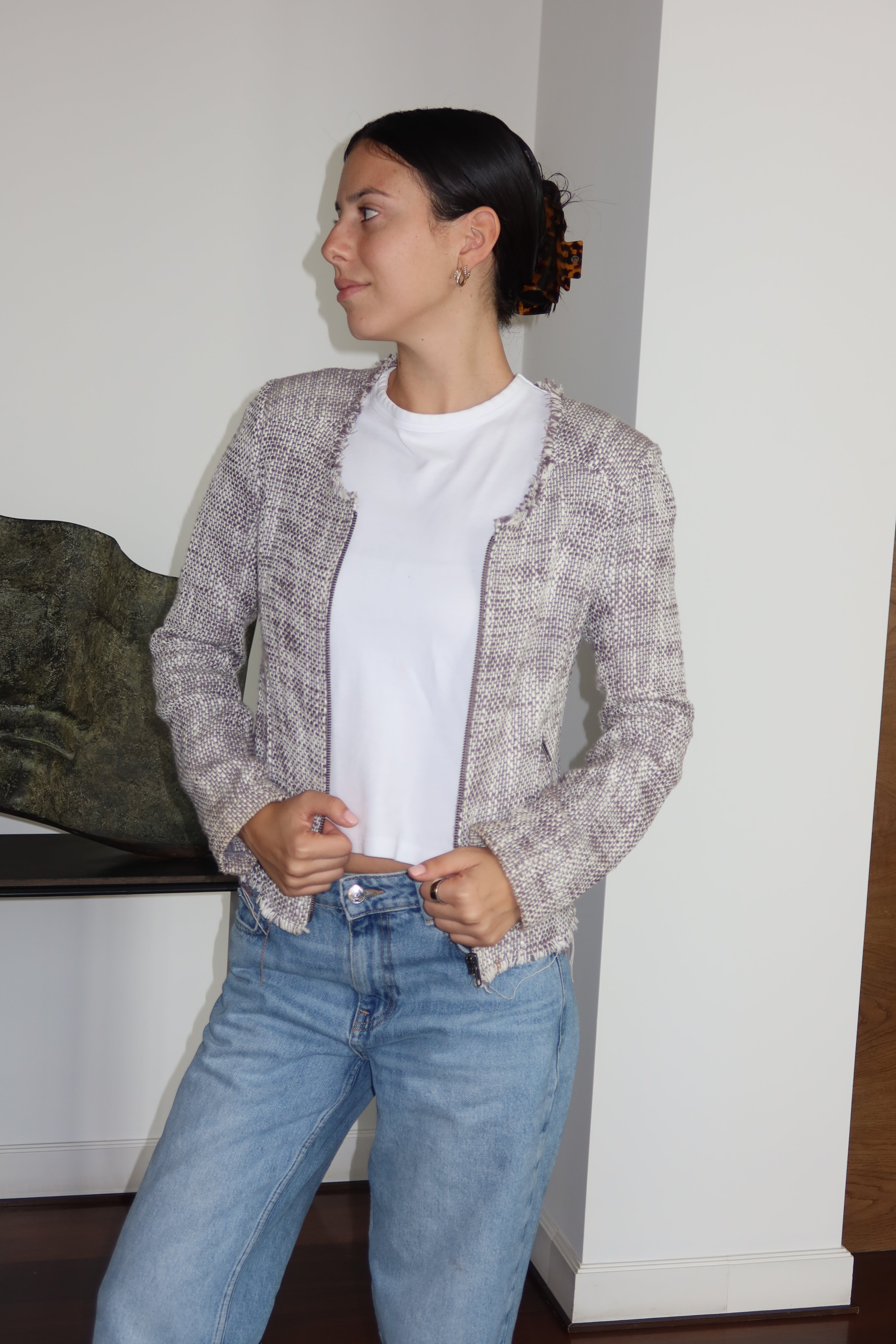 Joie Textured Tweed Zip-Up Jacket