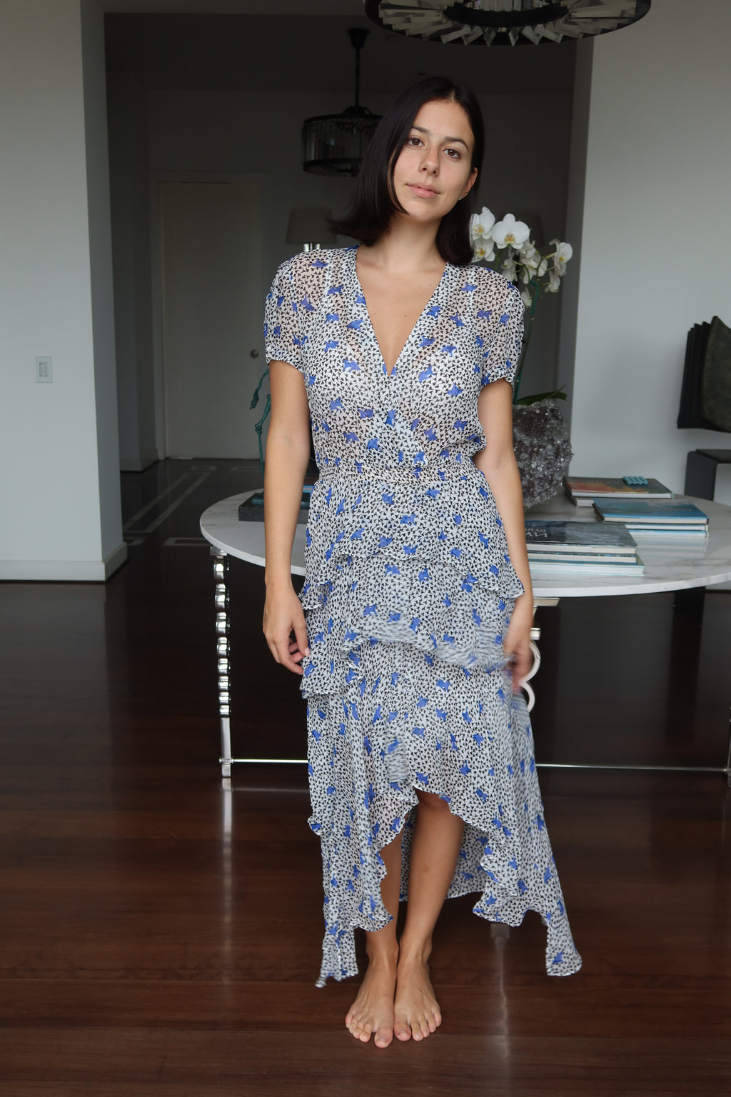 Vestido Midi Estampado con Volantes Maje