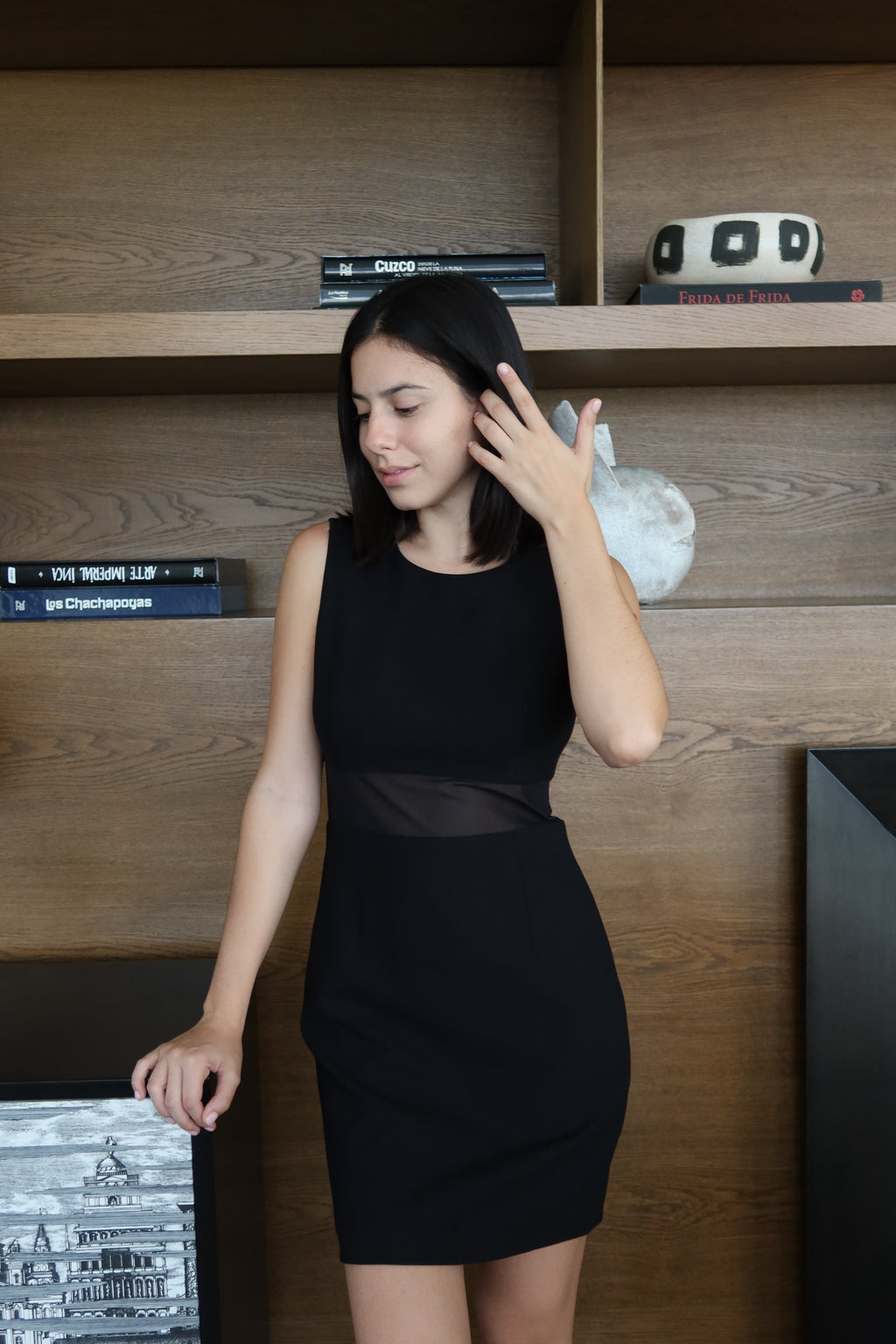 Elizabeth and James Black Mesh Cutout Mini Dress