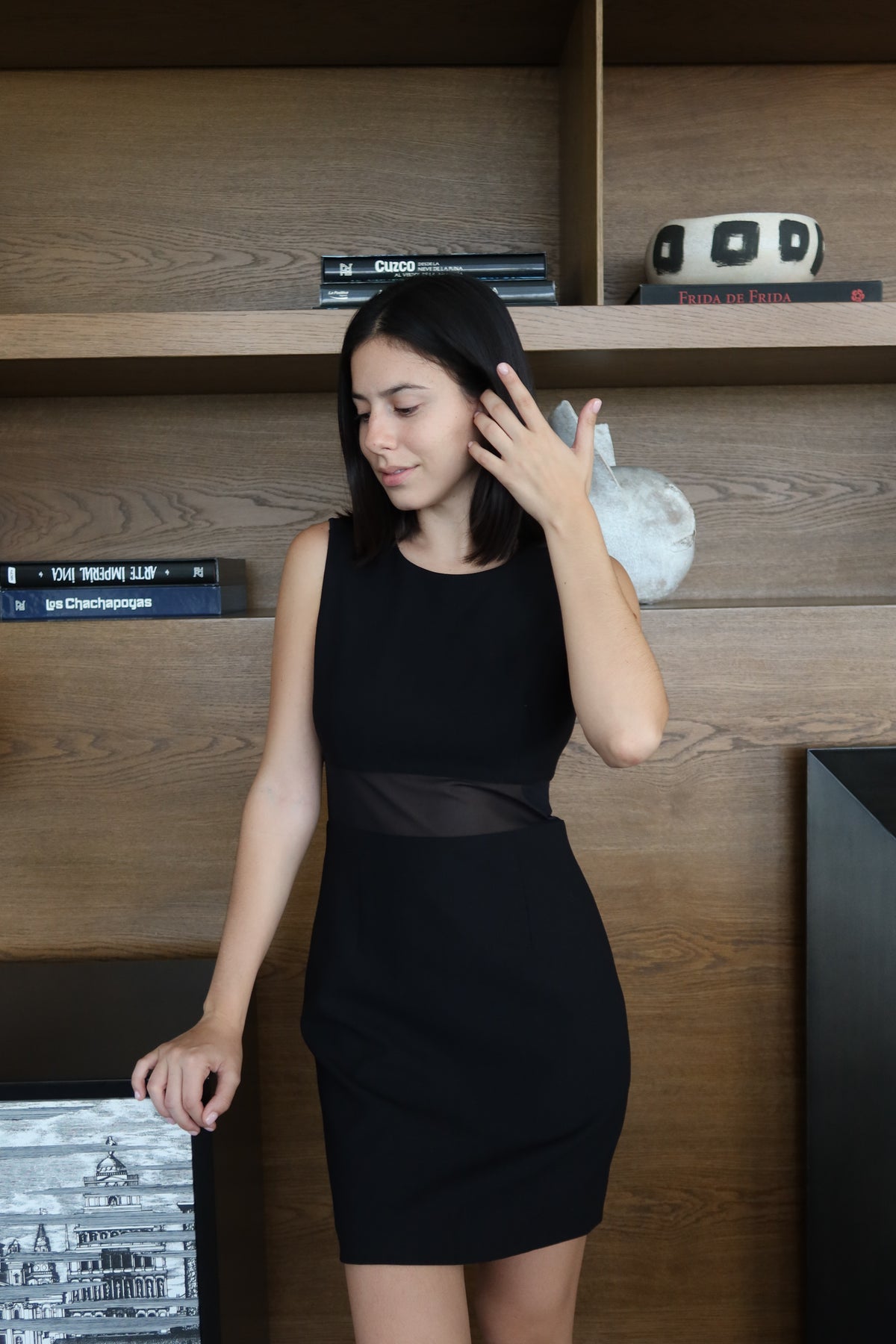 Elizabeth and James Black Mesh Cutout Mini Dress