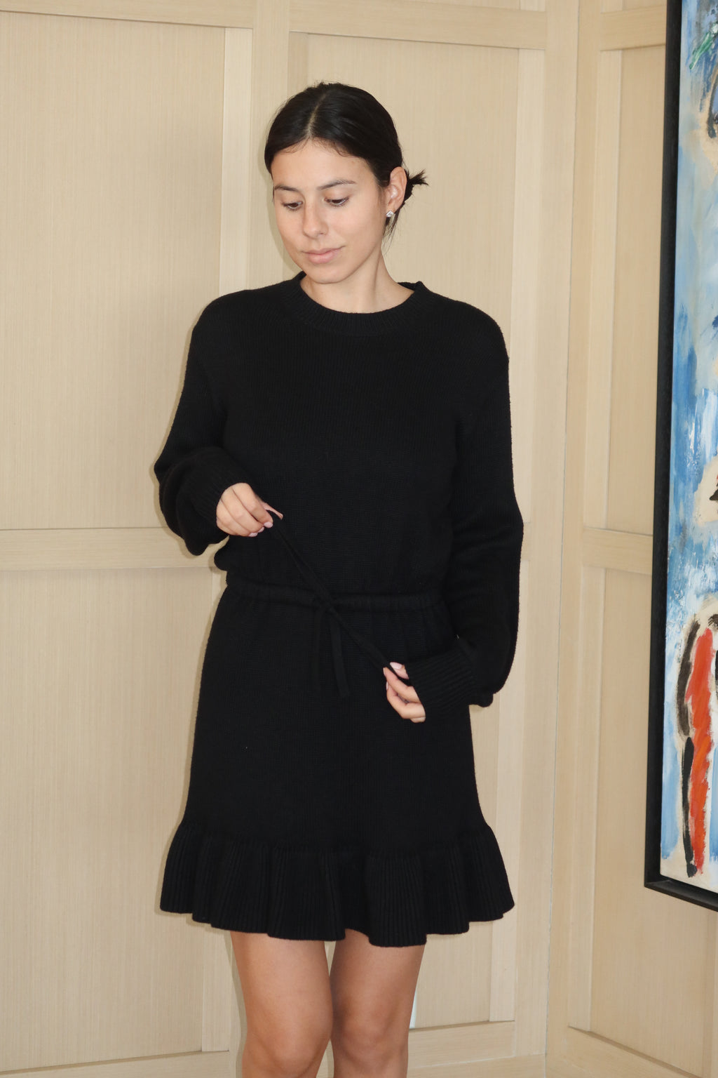Cinq à Sept Vestido Mini Negro de Tejido Plisado