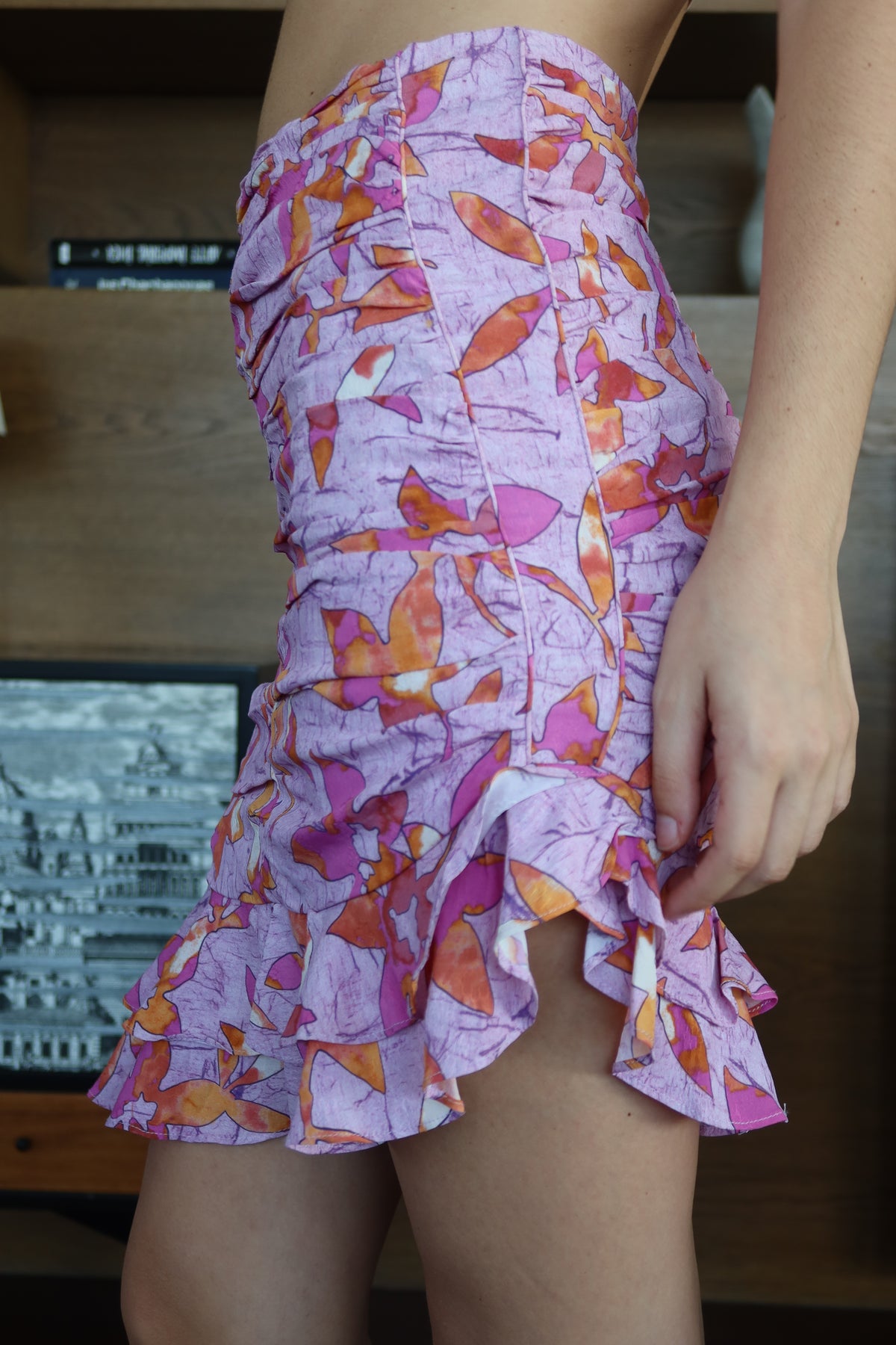 Isabel Marant Pink & Orange Floral Ruched Mini Skirt