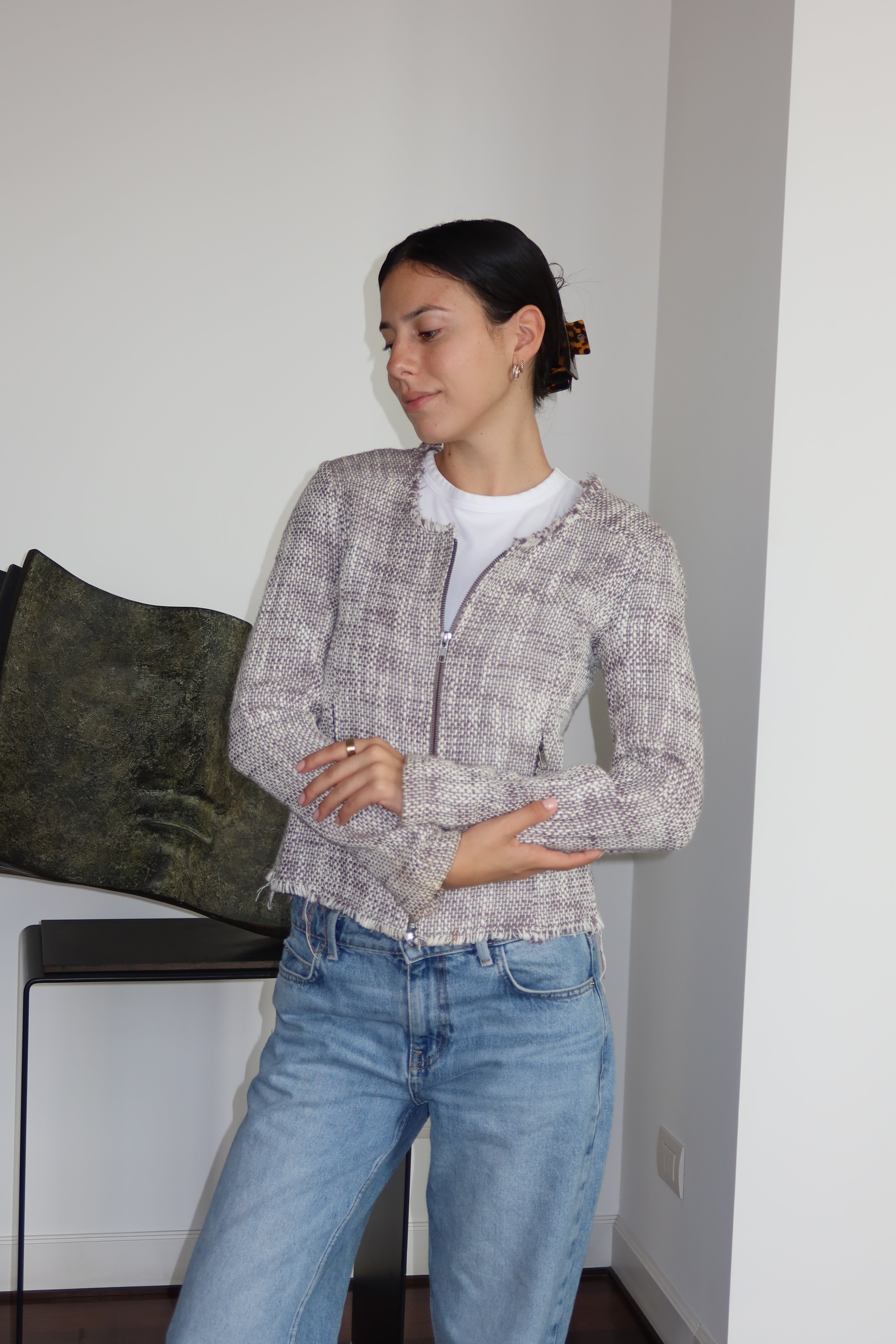 Joie Textured Tweed Zip-Up Jacket