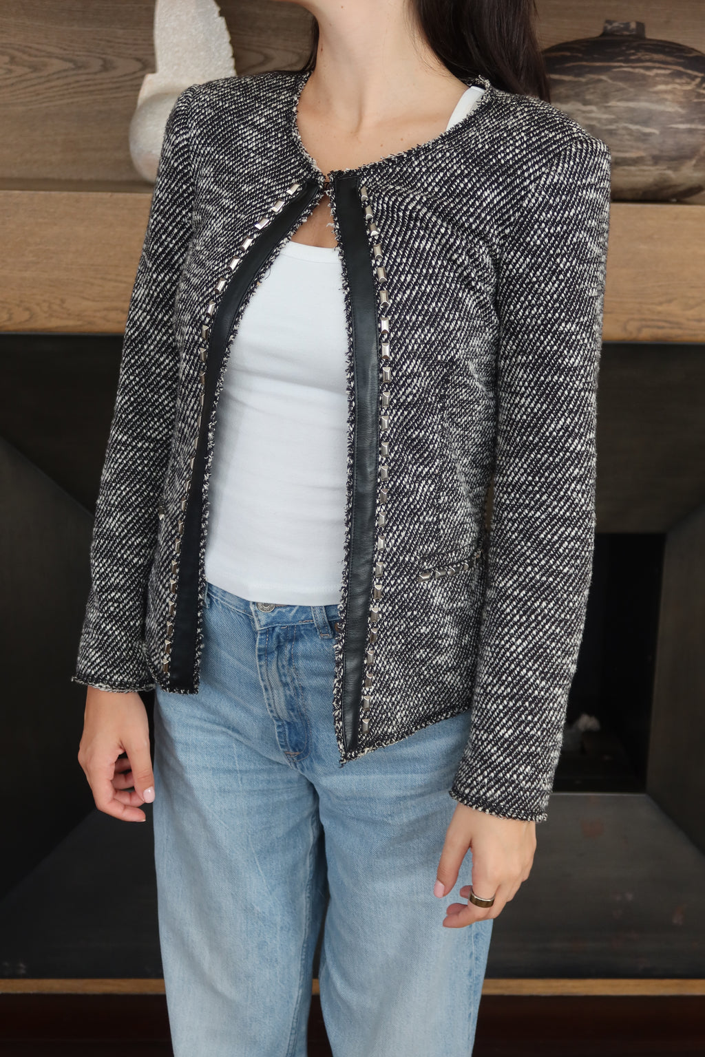 Chaqueta de Tweed Blanco y Negro de Cache