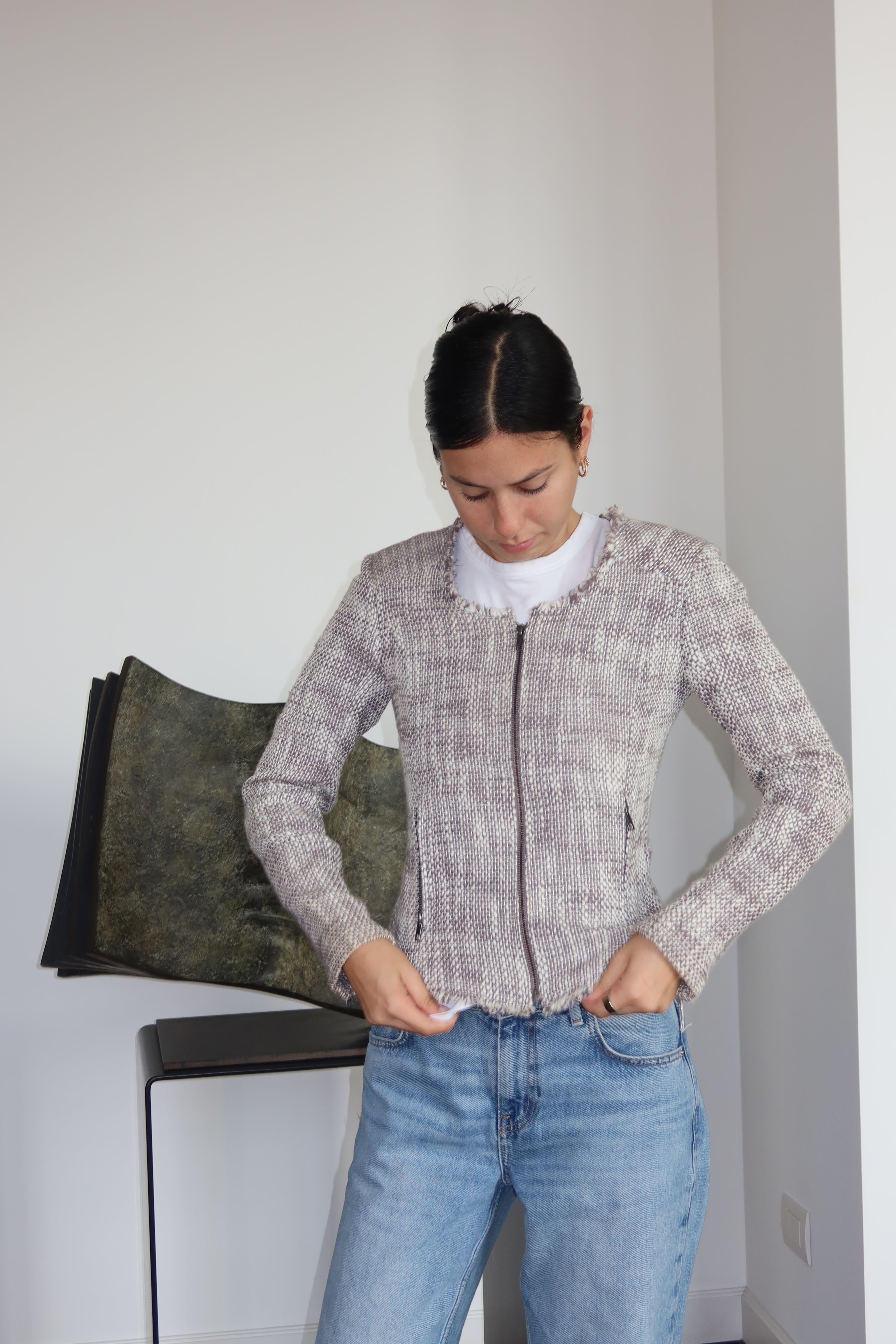 Joie Textured Tweed Zip-Up Jacket