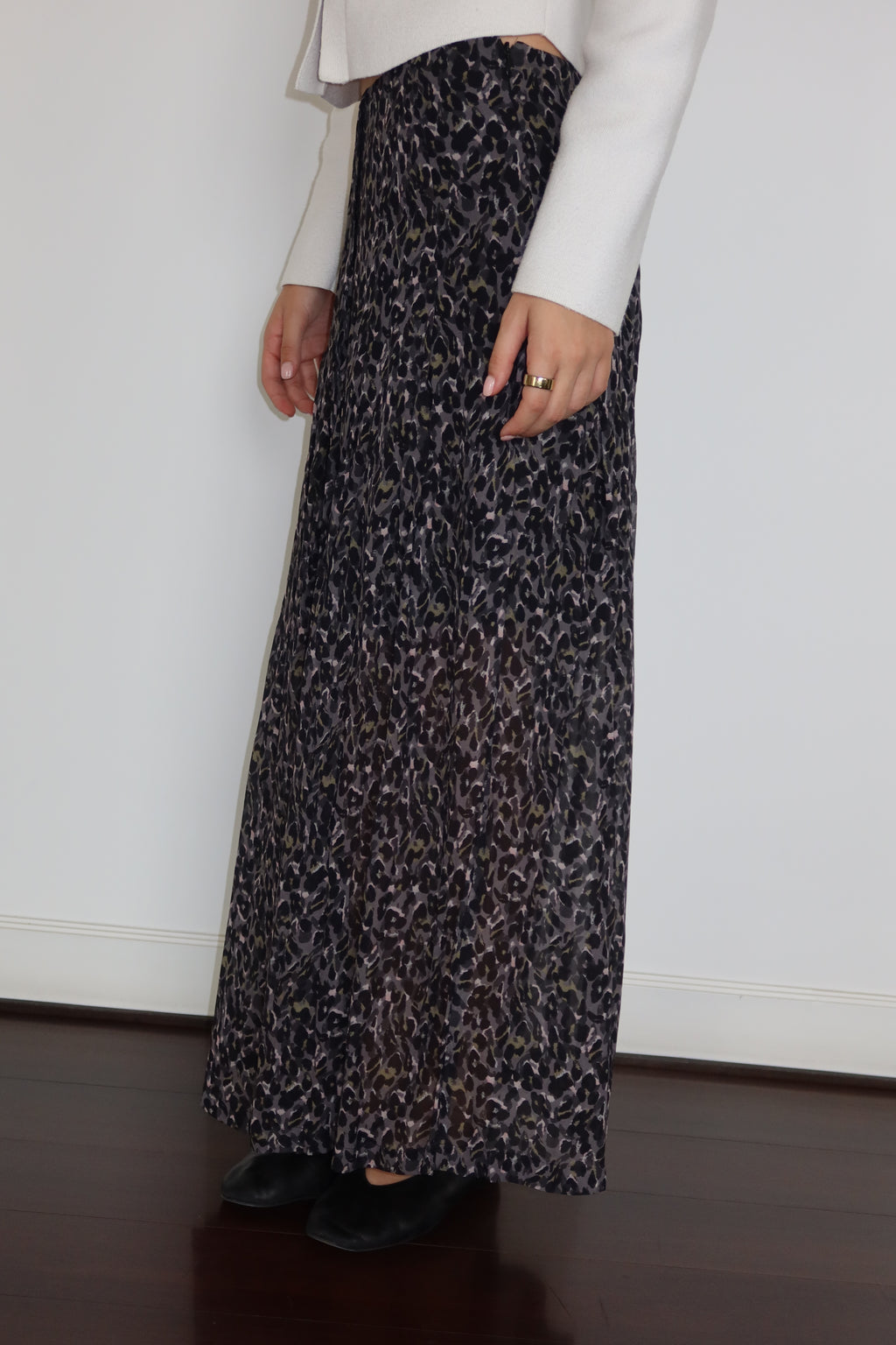 All Saints Flowy Leopard-Print Maxi Skirt