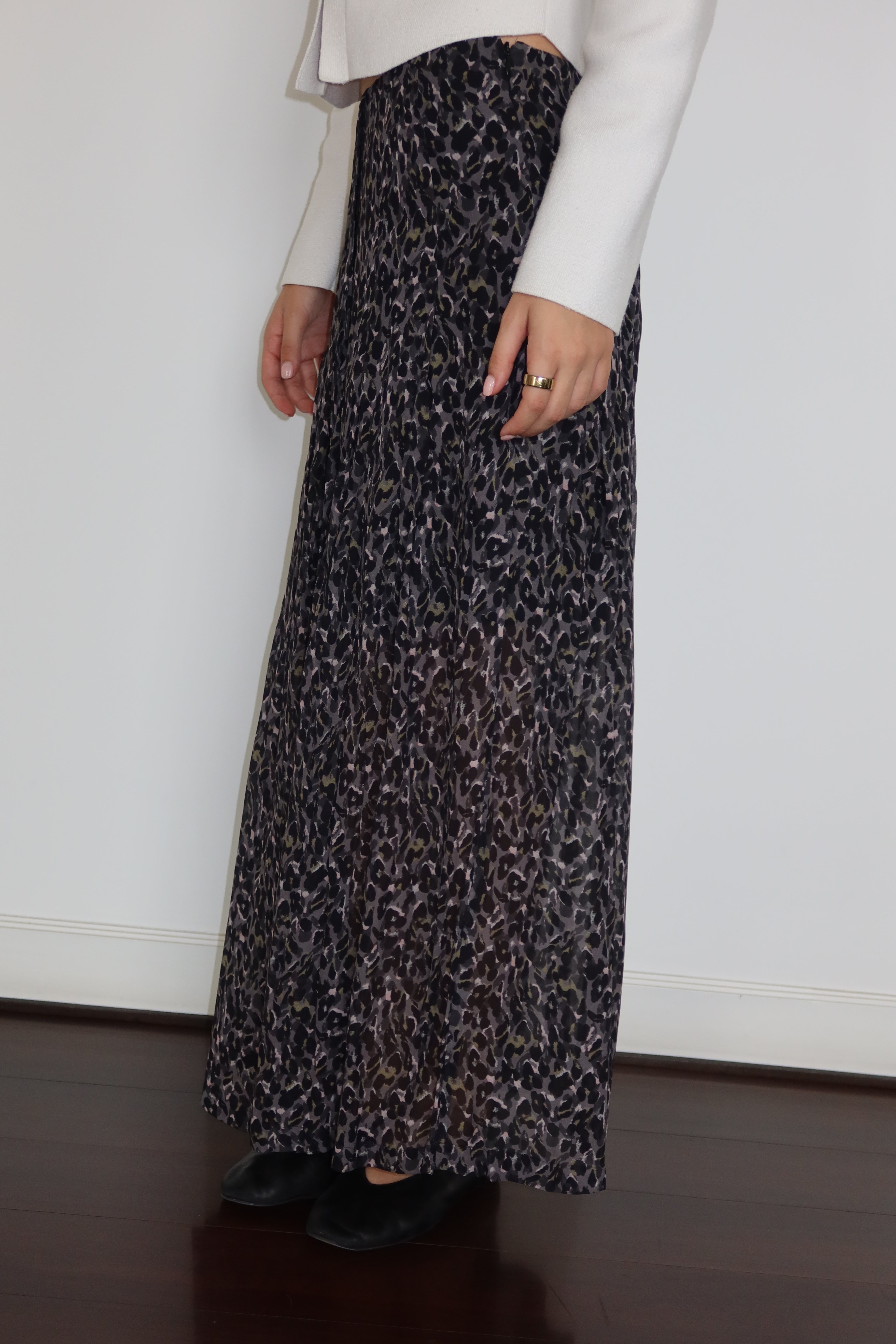 All Saints Flowy Leopard-Print Maxi Skirt