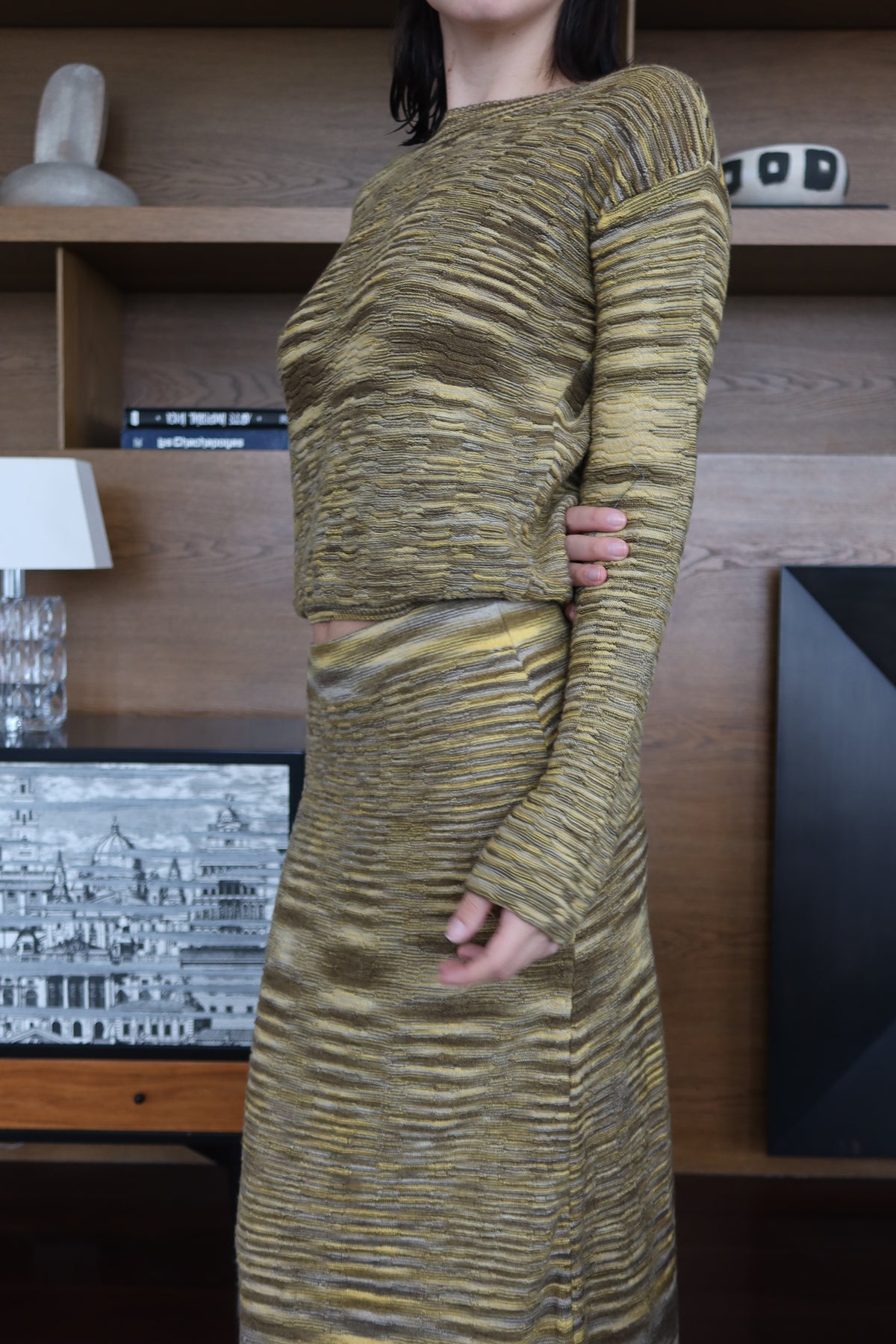 Fringe Green & Gold Textured Knit Maxi Set