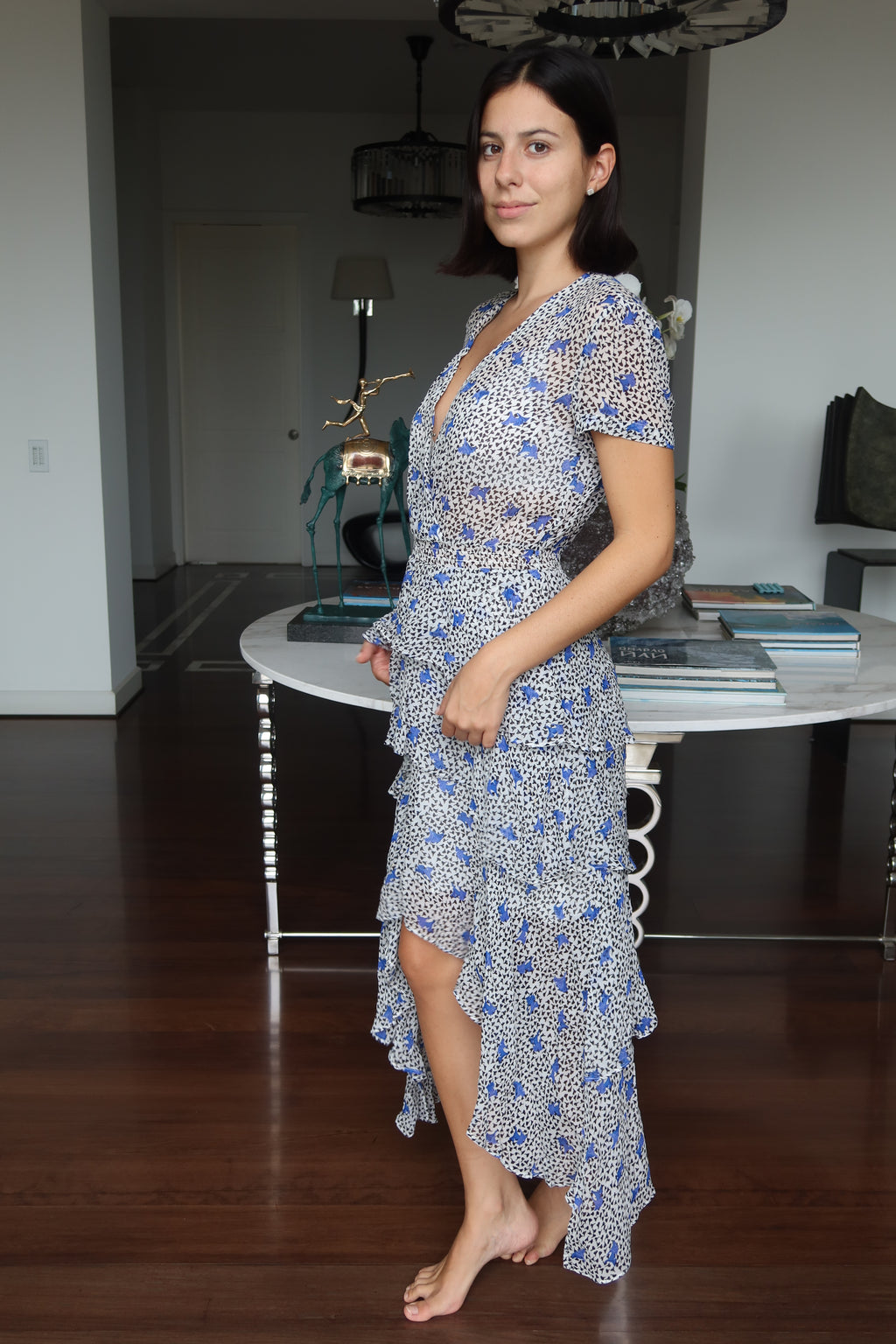 Vestido Midi Estampado con Volantes Maje