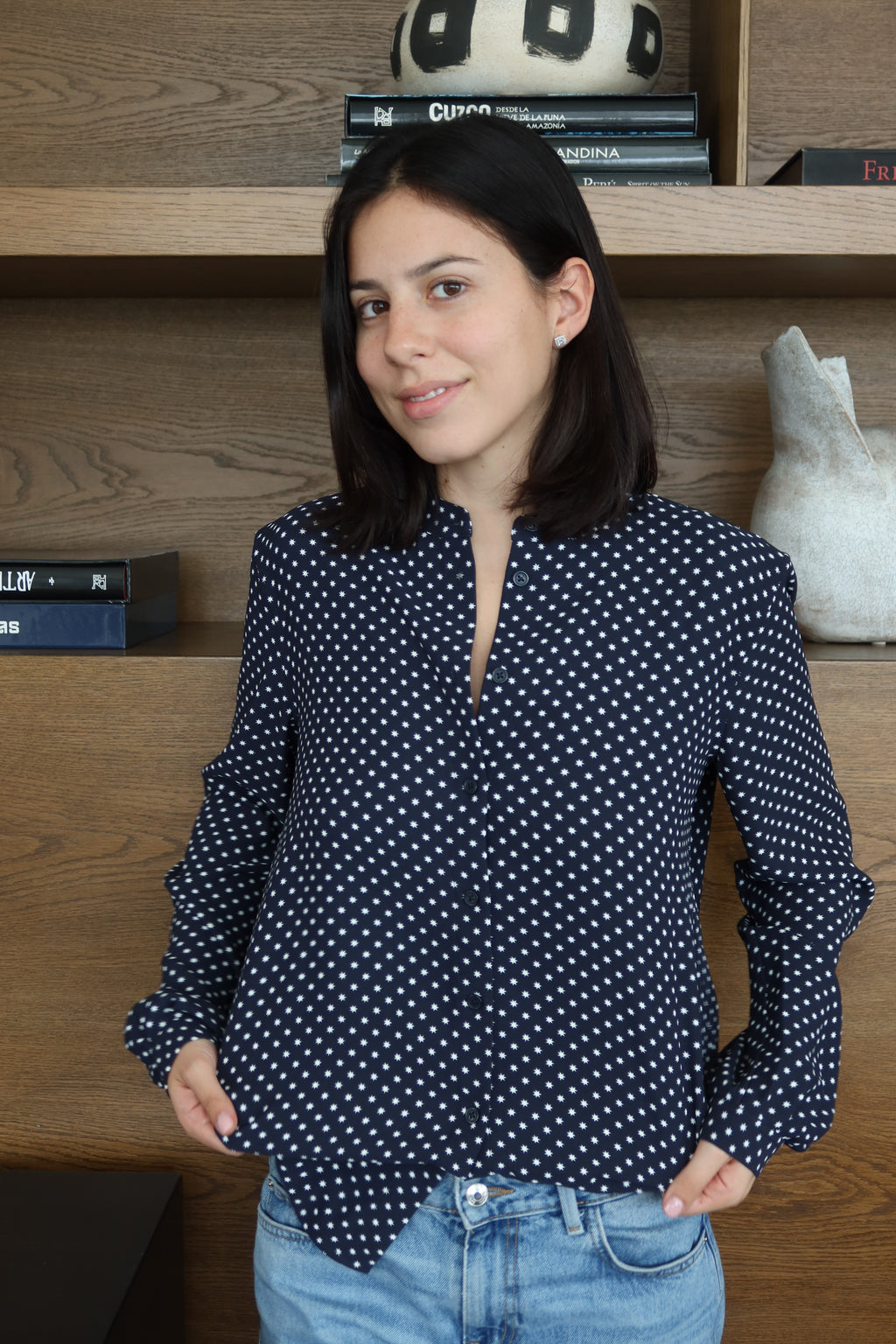 Equipment Navy Star-Print Blouse