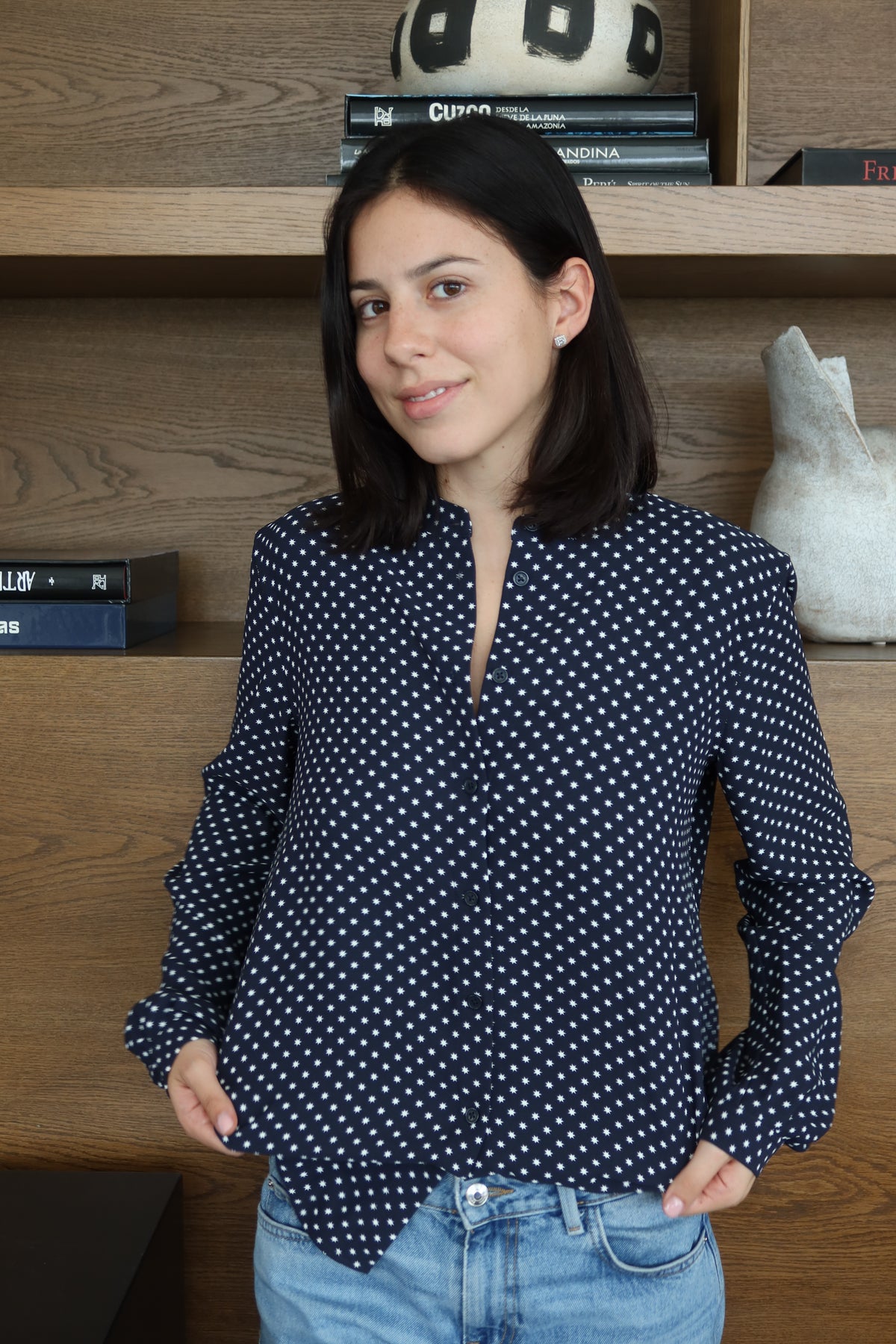 Equipment Navy Star-Print Blouse