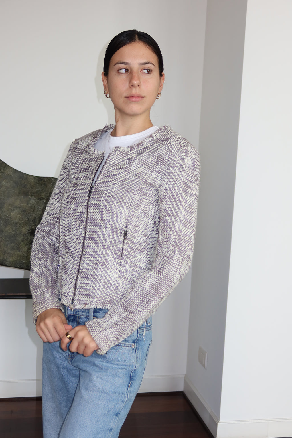 Joie Textured Tweed Zip-Up Jacket