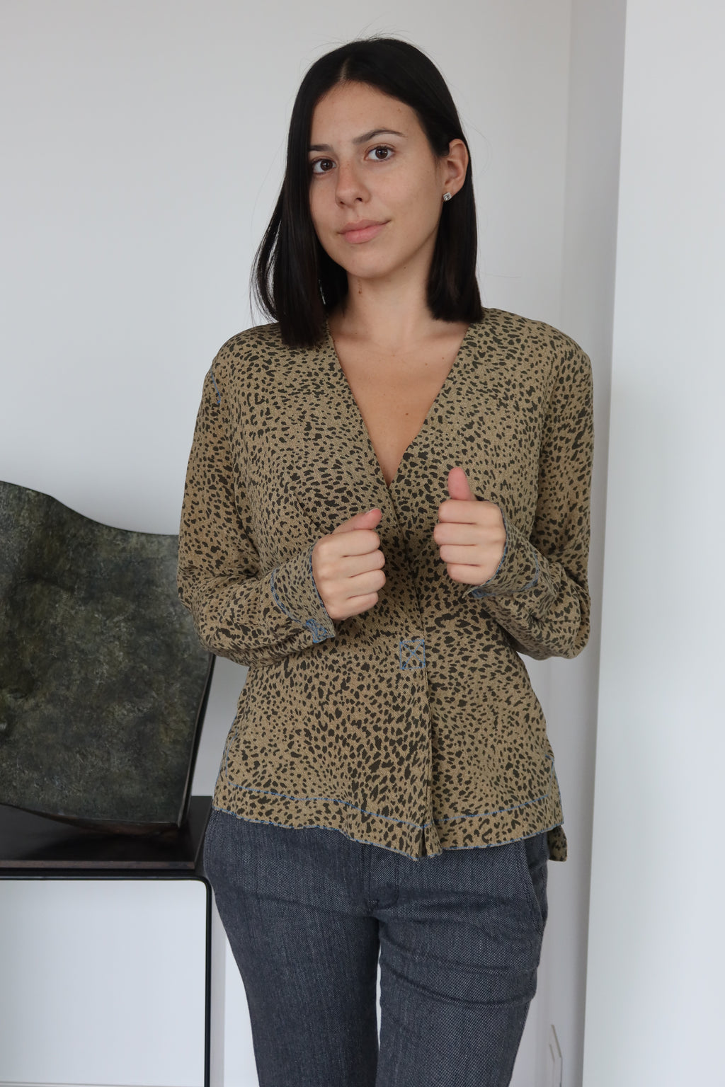 Blusa Animal Print con Escote en V Rag & Bone