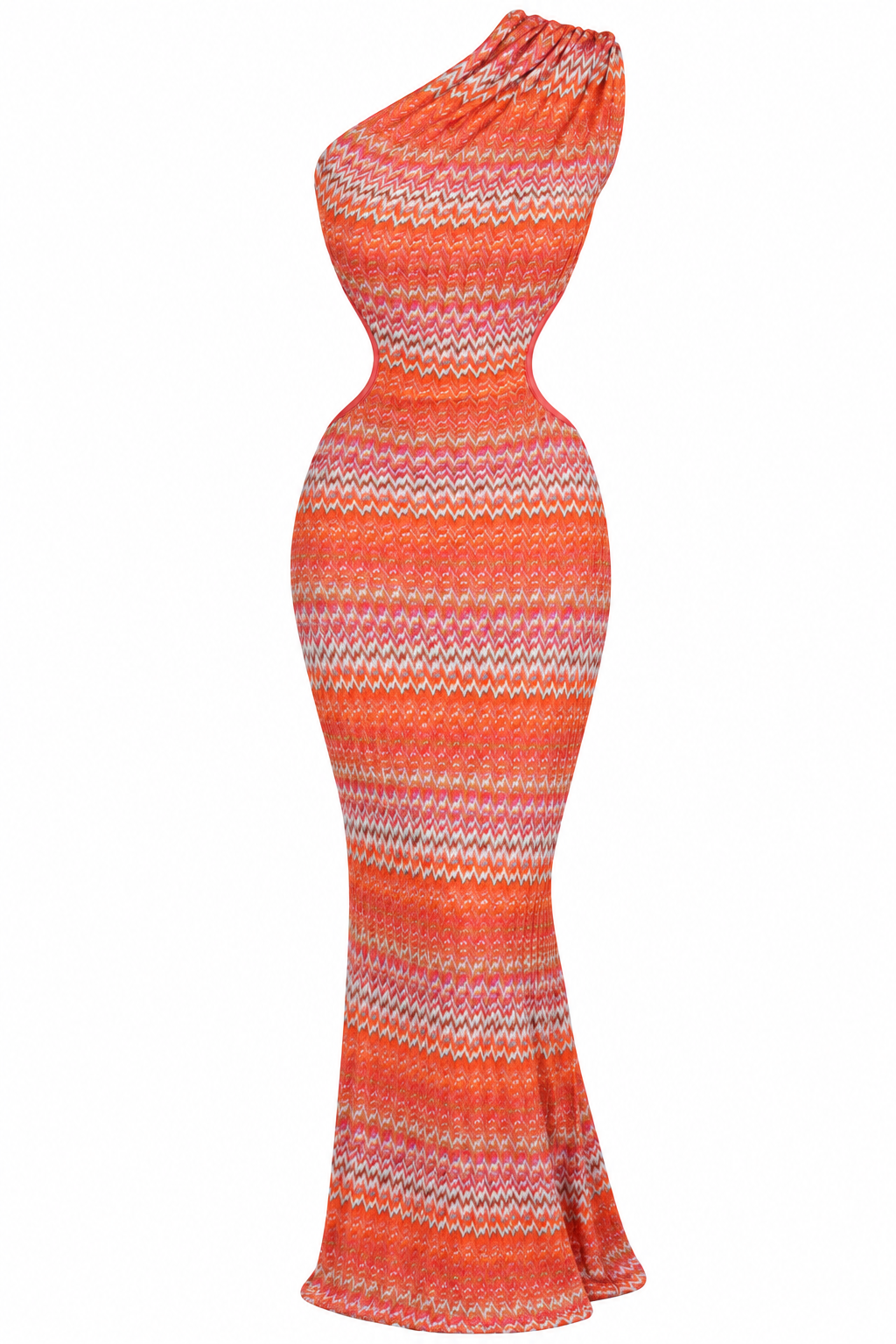 Azulu Vestido Maxi Naranja de Punto con Cutout y Un Hombro