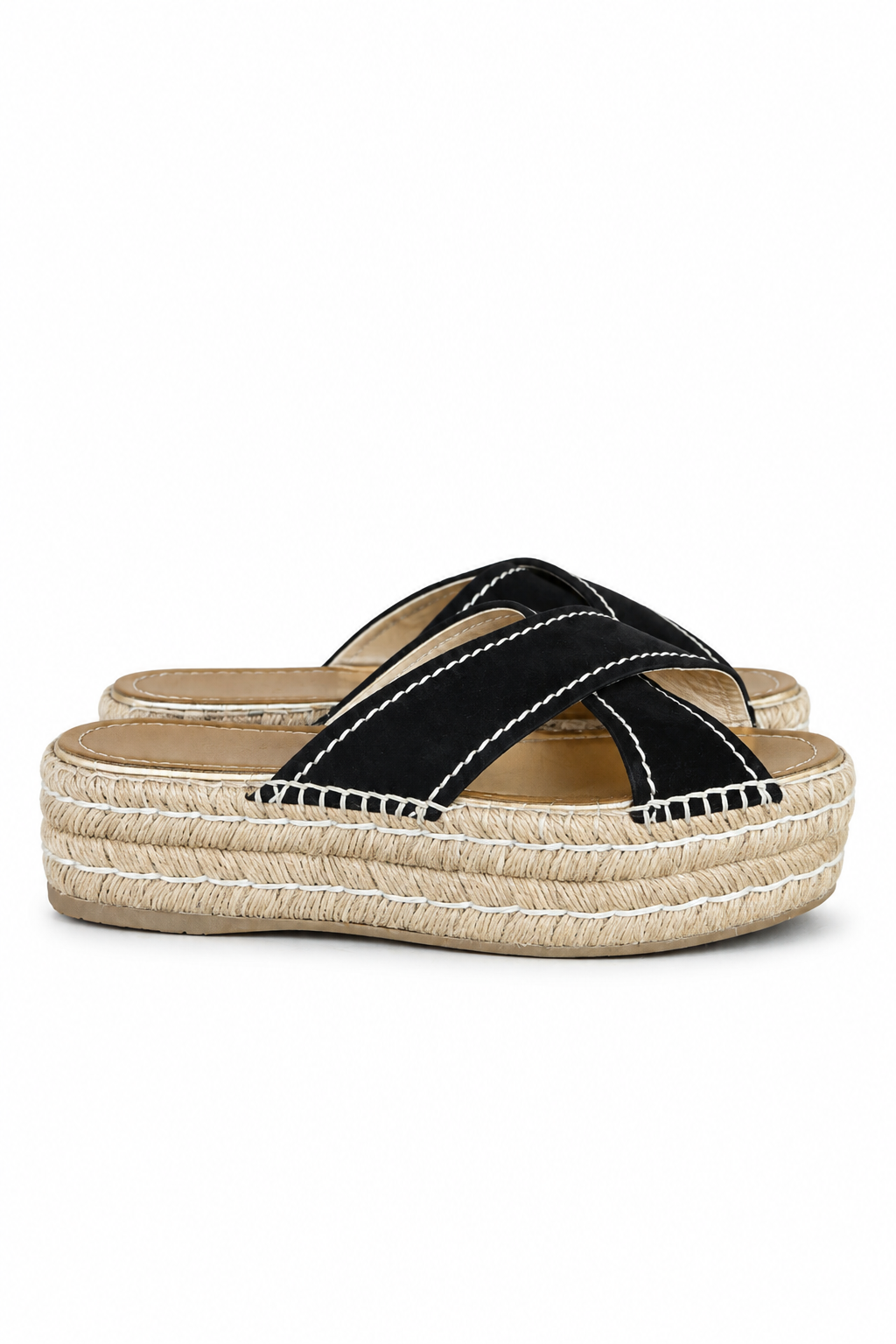 Prada Black Leather Platform Espadrille Slides