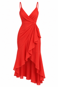 Vestido Largo Rojo con Drapeado de BCBG
