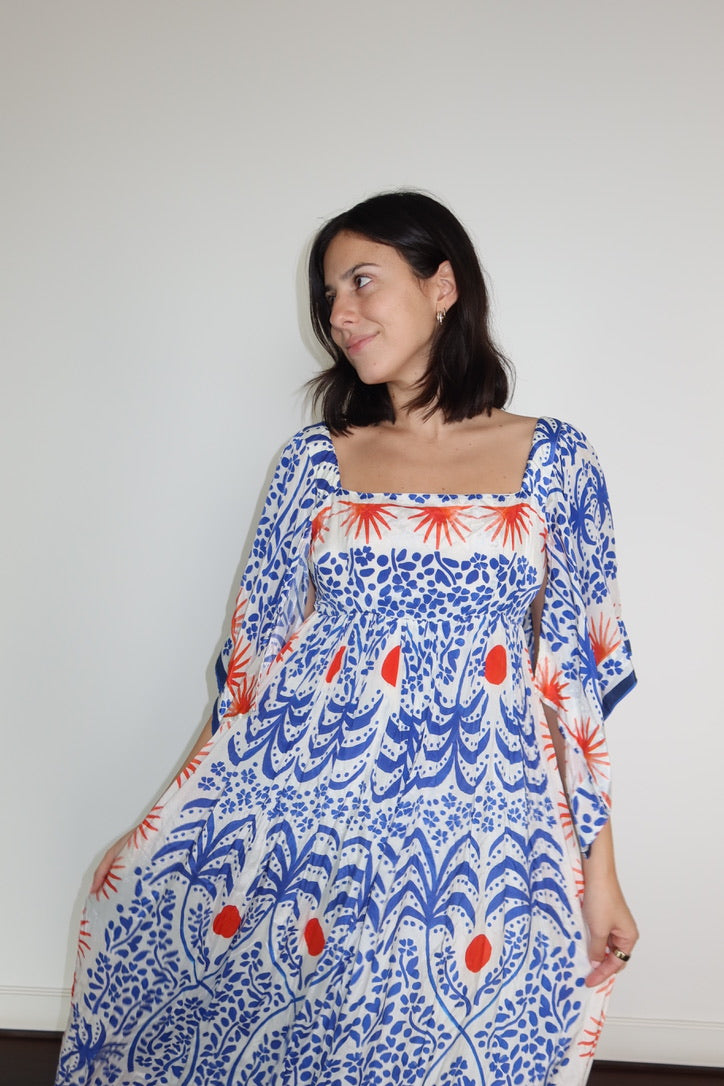 Vestido Boho Azul y Blanco FARM Rio