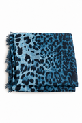 Yves Saint Laurent Blue Leopard Print Scarf