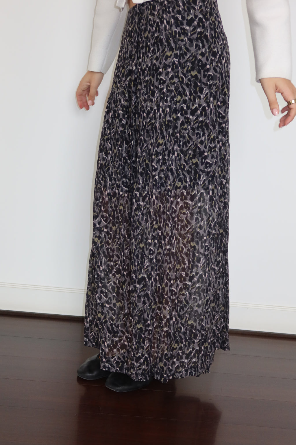 All Saints Flowy Leopard-Print Maxi Skirt