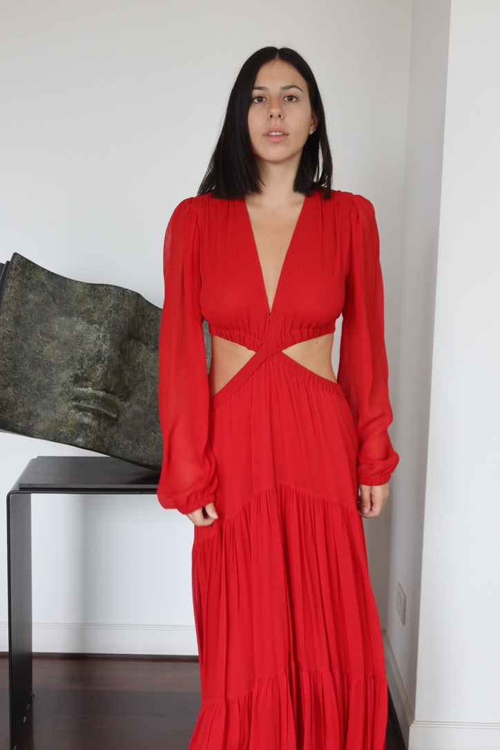 Vestido Maxi Rojo con Cut-Out A.L.C