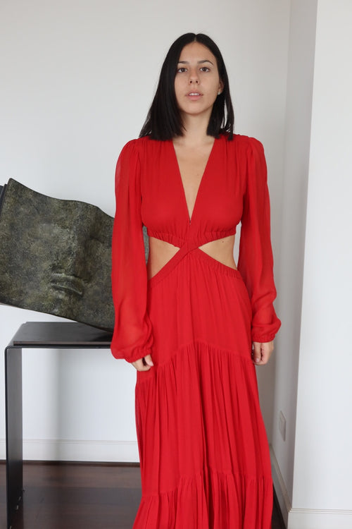A.L.C. Red Cutout Long-Sleeve Maxi Dress