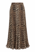 GANNI Brown Leopard Print Pleated Maxi Skirt