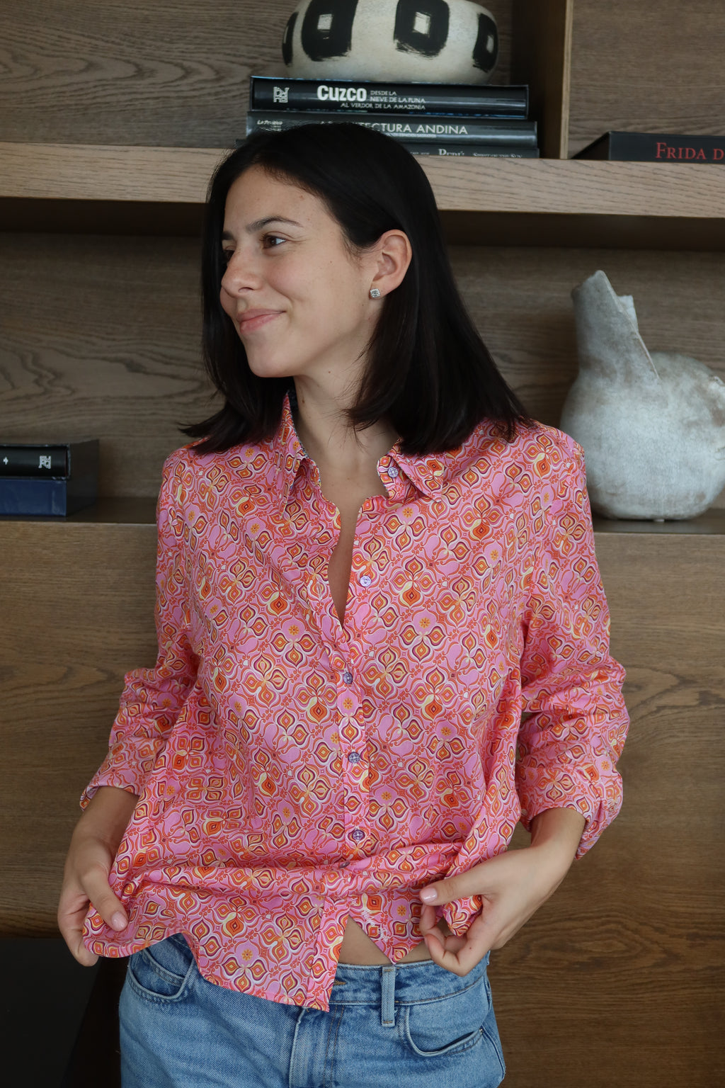 Robert Graham Pink Retro Floral-Print Blouse