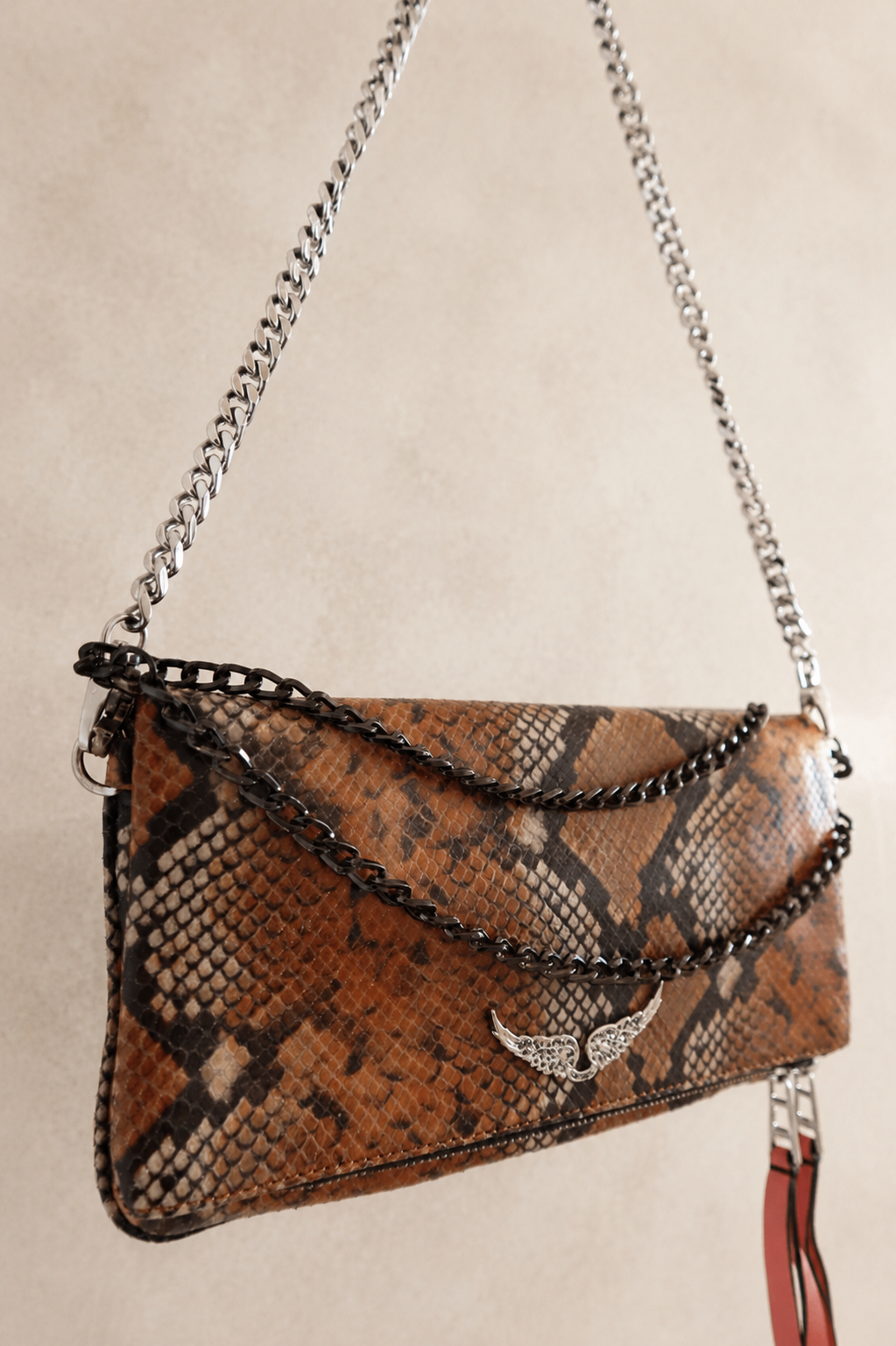 Zadig & Voltaire Brown Snake-Effect Chain Bag