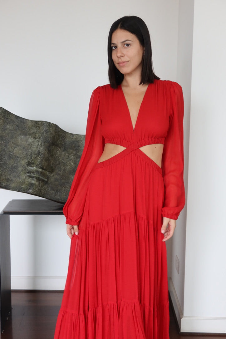 Vestido Maxi Rojo con Cut-Out A.L.C