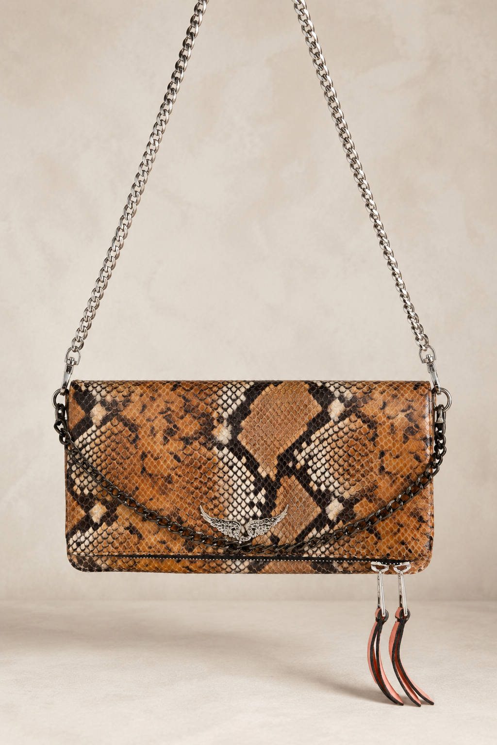 Zadig & Voltaire Brown Snake-Effect Chain Bag