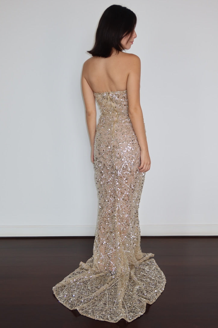 Bronx & Banco Champagne Sequin Gown
