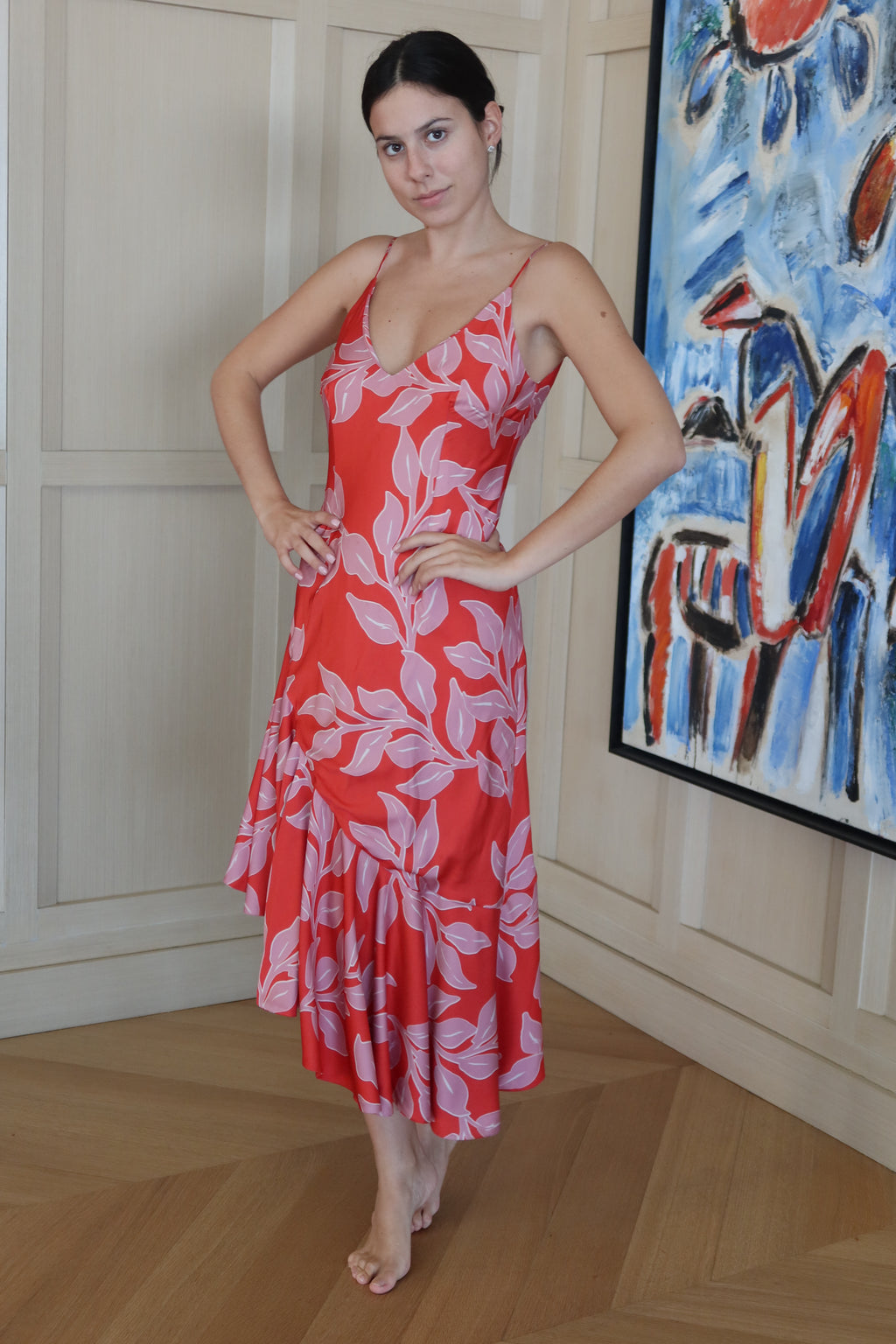 PatBO Vestido Midi Rojo con Estampado Floral