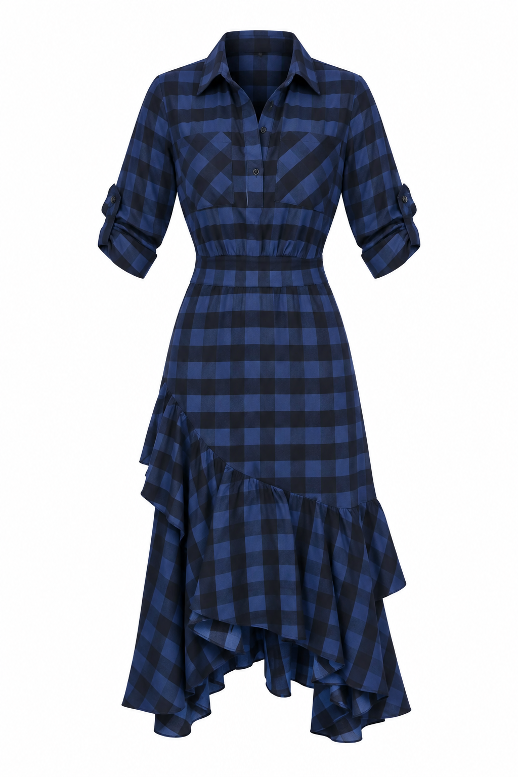 Temperley London Blue Raid Ruffled Midi Dress