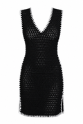 Fringe Black & White Crochet Mini Dress