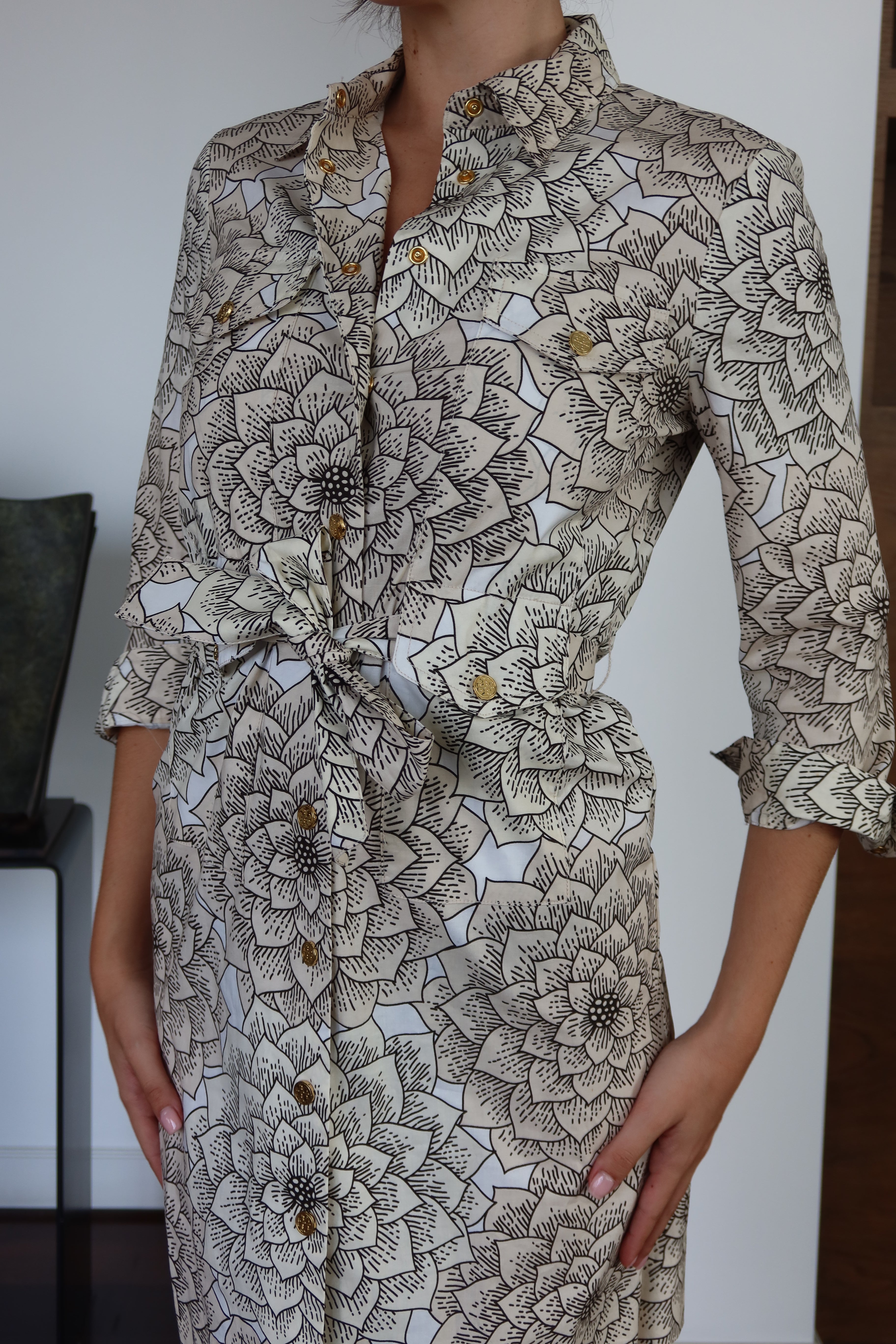 Tory Burch Floral Print Belted Shirt Dress