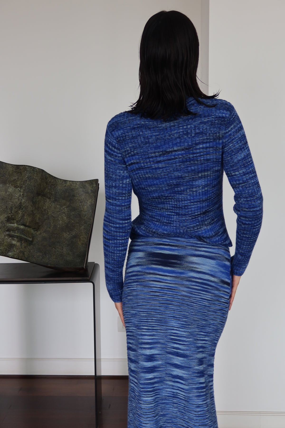 Fringe Blue Textured Knit Maxi Set